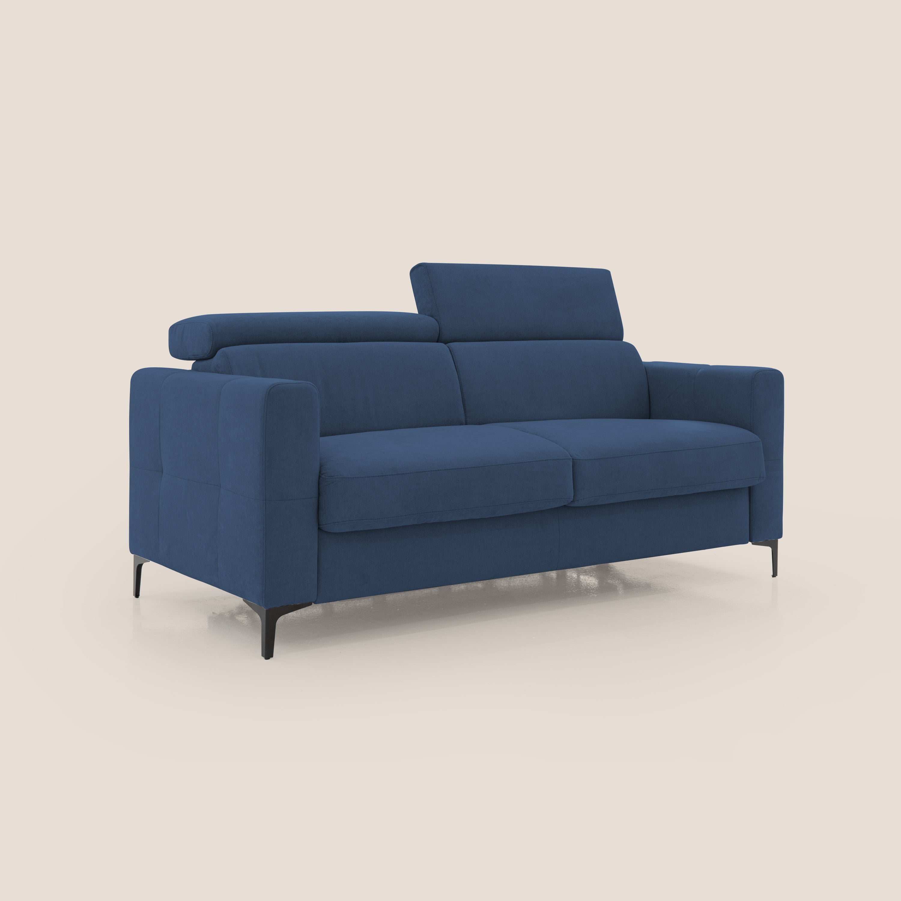 Gardenia divano letto materasso alto 18 cm con poggiatesta reclinabili e rivestimento impermeabile T02 blu - divani.store