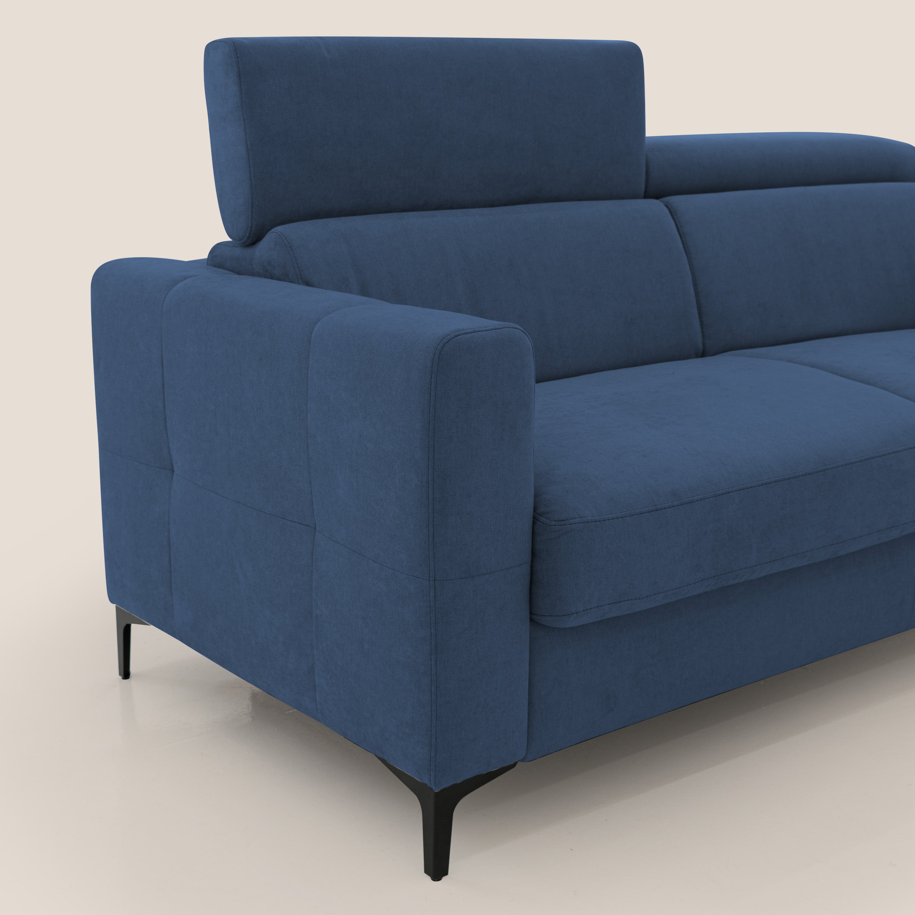 Gardenia divano letto materasso alto 18 cm con poggiatesta reclinabili e rivestimento impermeabile T02 blu - divani.store