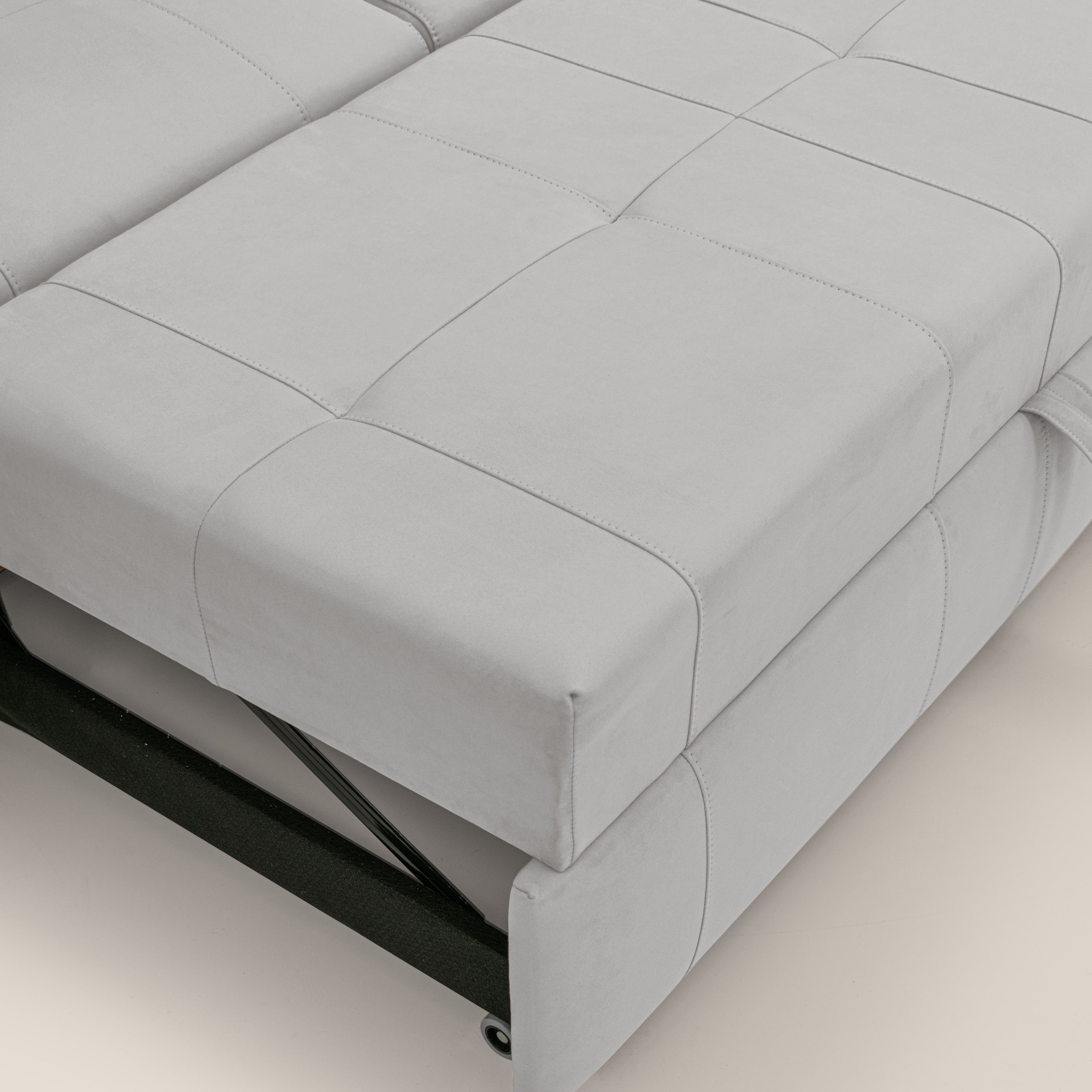 Kronos Divano con pouf estraibile poggiapiedi e poggiatesta reclinabili in morbida microfibra impermeabile T11 grigio chiaro - divani.store