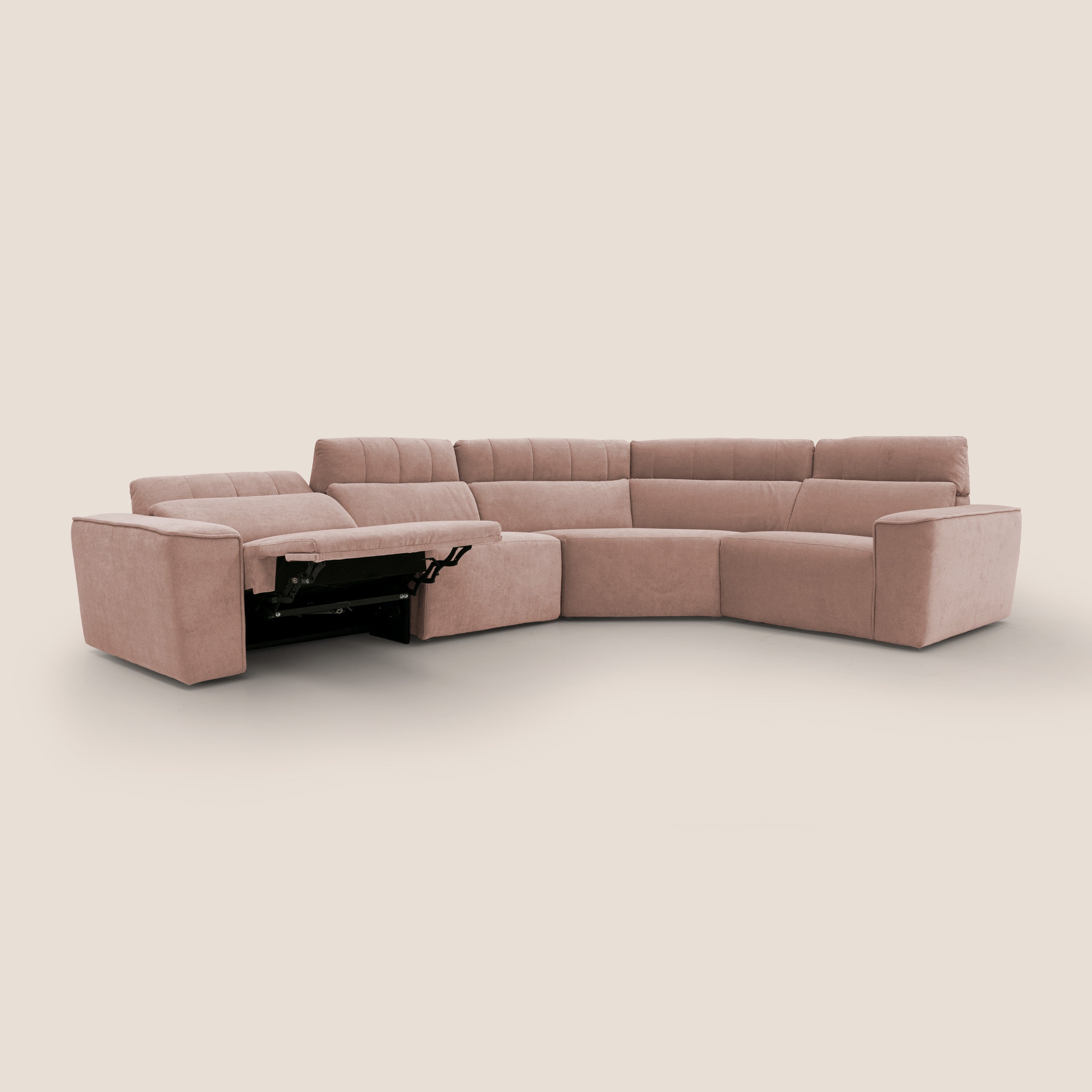 Clark Divano modulare angolare REVERSIBILE con opzione relax elettrico in tessuto smacchiabile impermeabile T17 rosa - divani.store