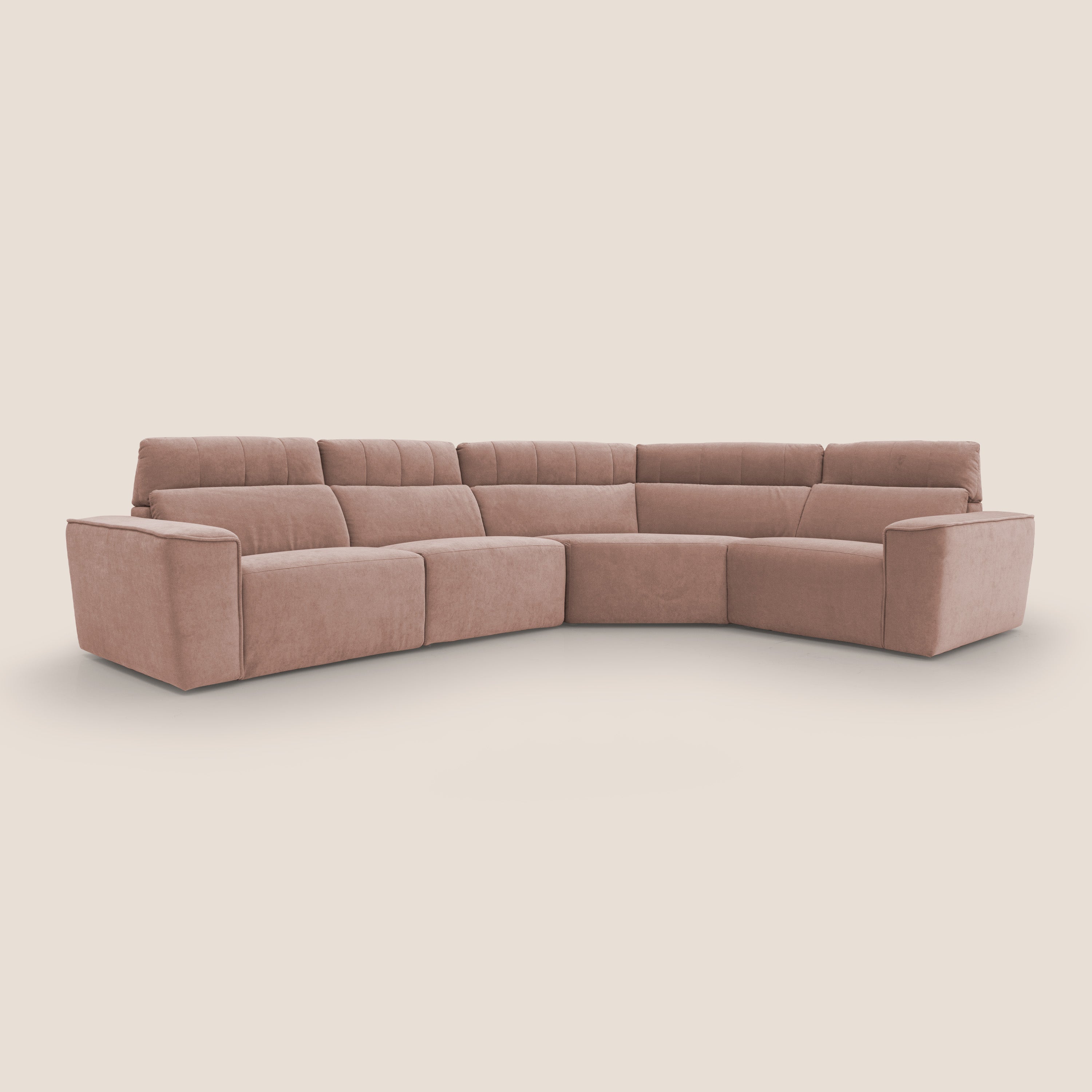 Clark Divano modulare angolare REVERSIBILE con opzione relax elettrico in tessuto smacchiabile impermeabile T17 rosa - divani.store