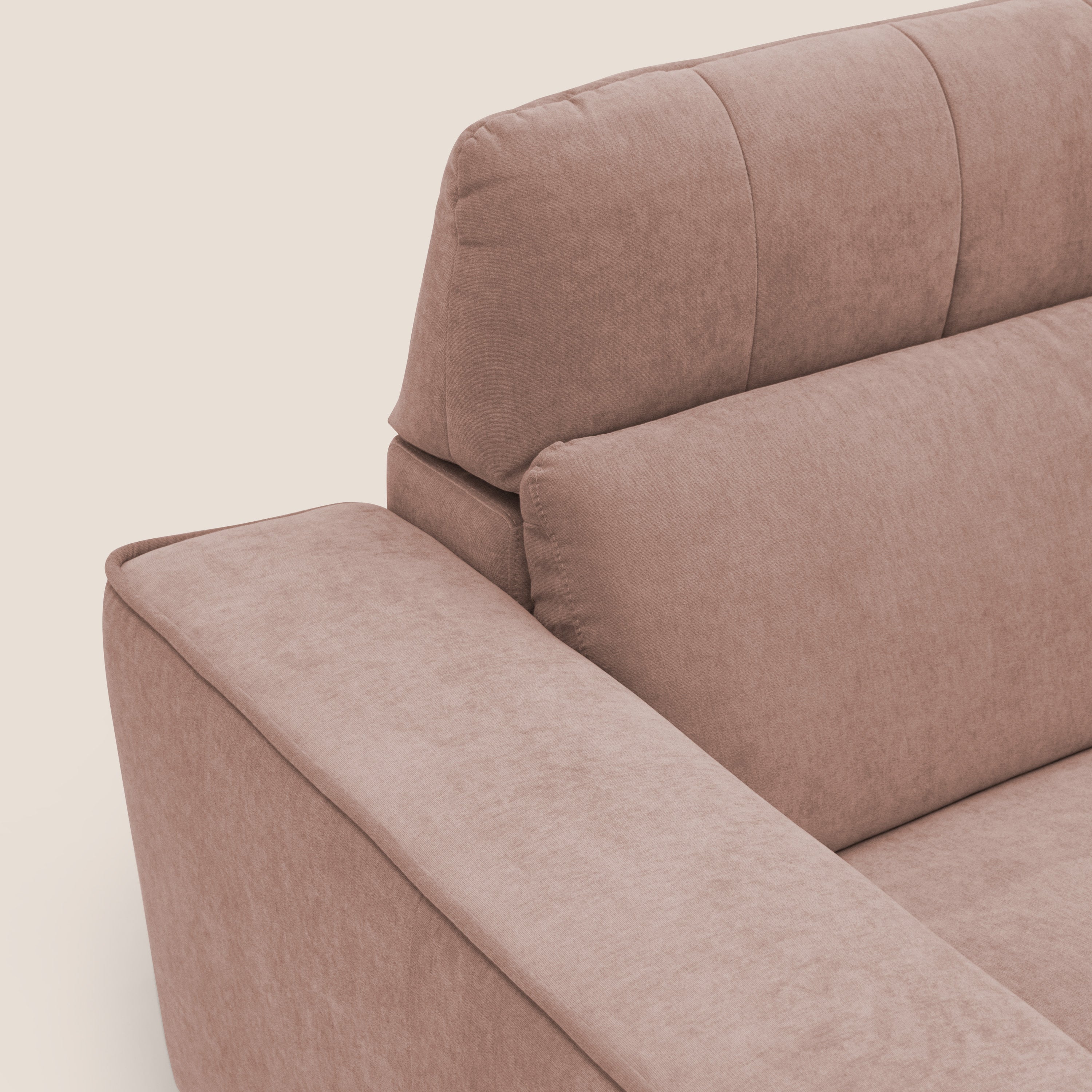 Clark Divano angolare con opzione relax elettrico in tessuto smacchiabile impermeabile T17 rosa - divani.store