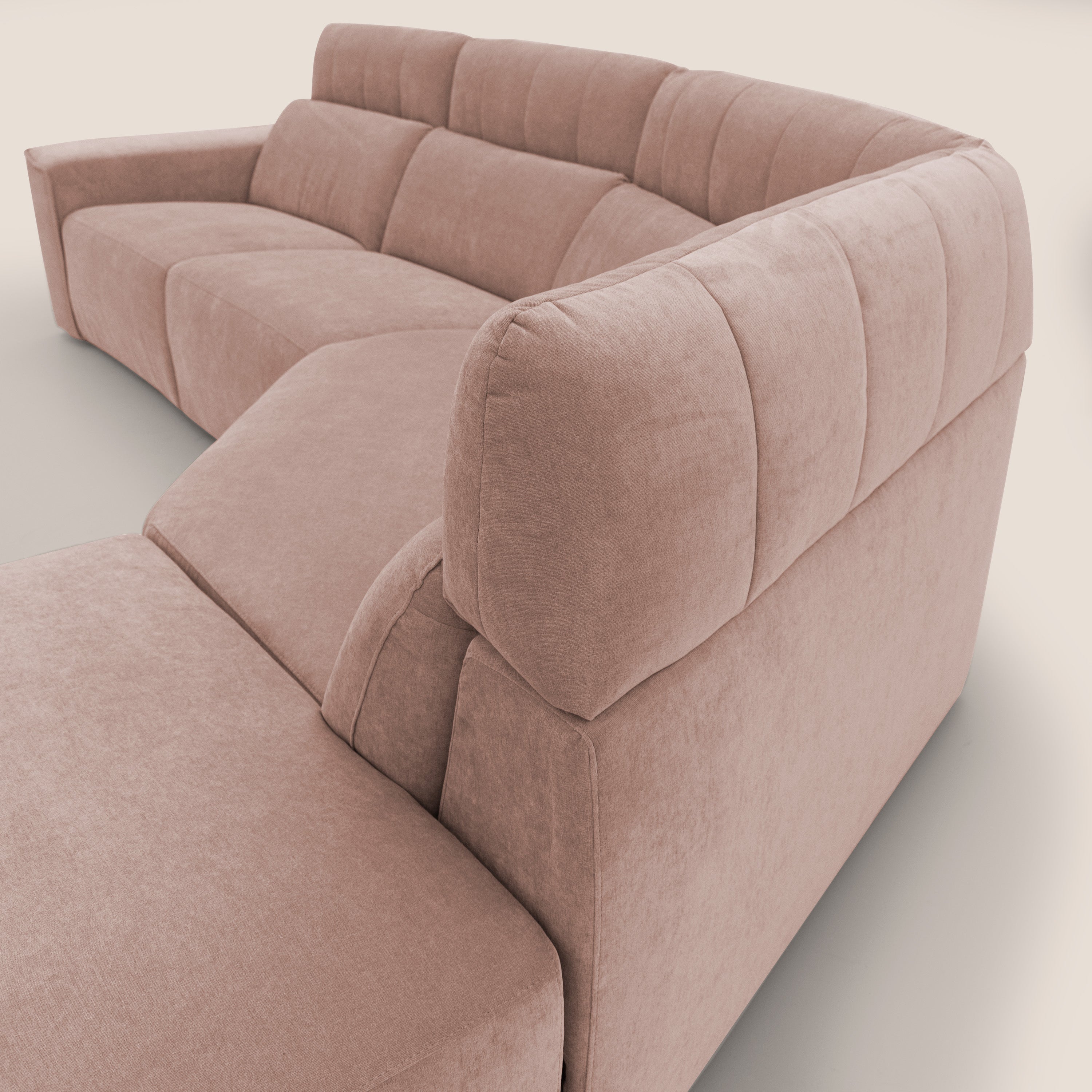 Clark Divano angolare con opzione relax elettrico in tessuto smacchiabile impermeabile T17 rosa - divani.store