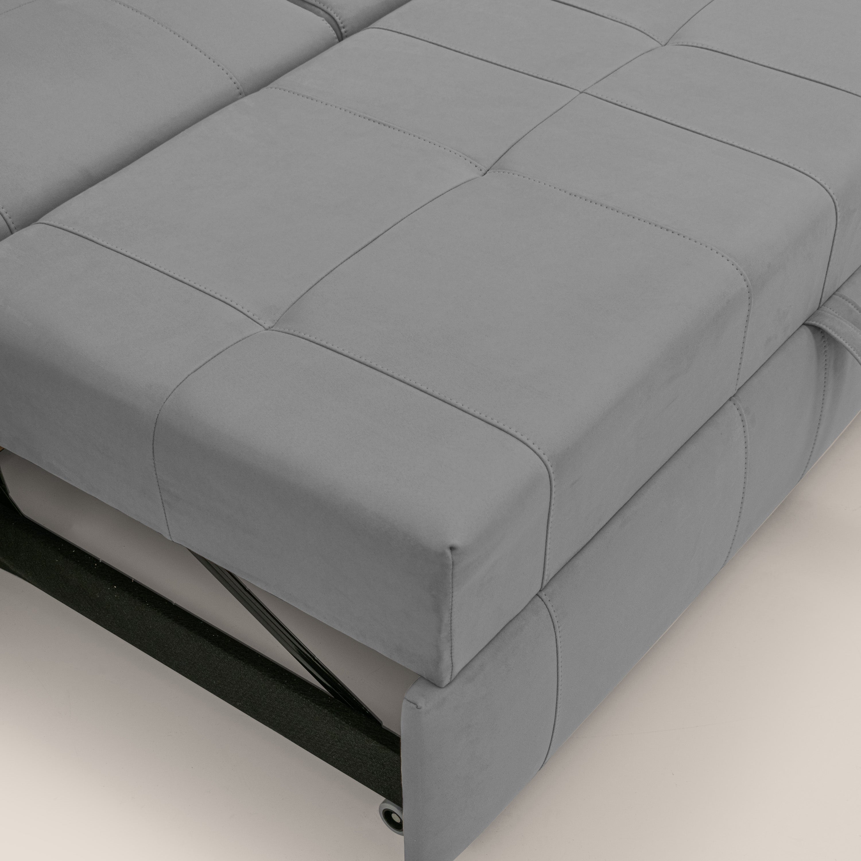 Kronos Divano angolare con pouf estraibile e penisola contenitore in microfibra impermeabile T11 grigio - divani.store