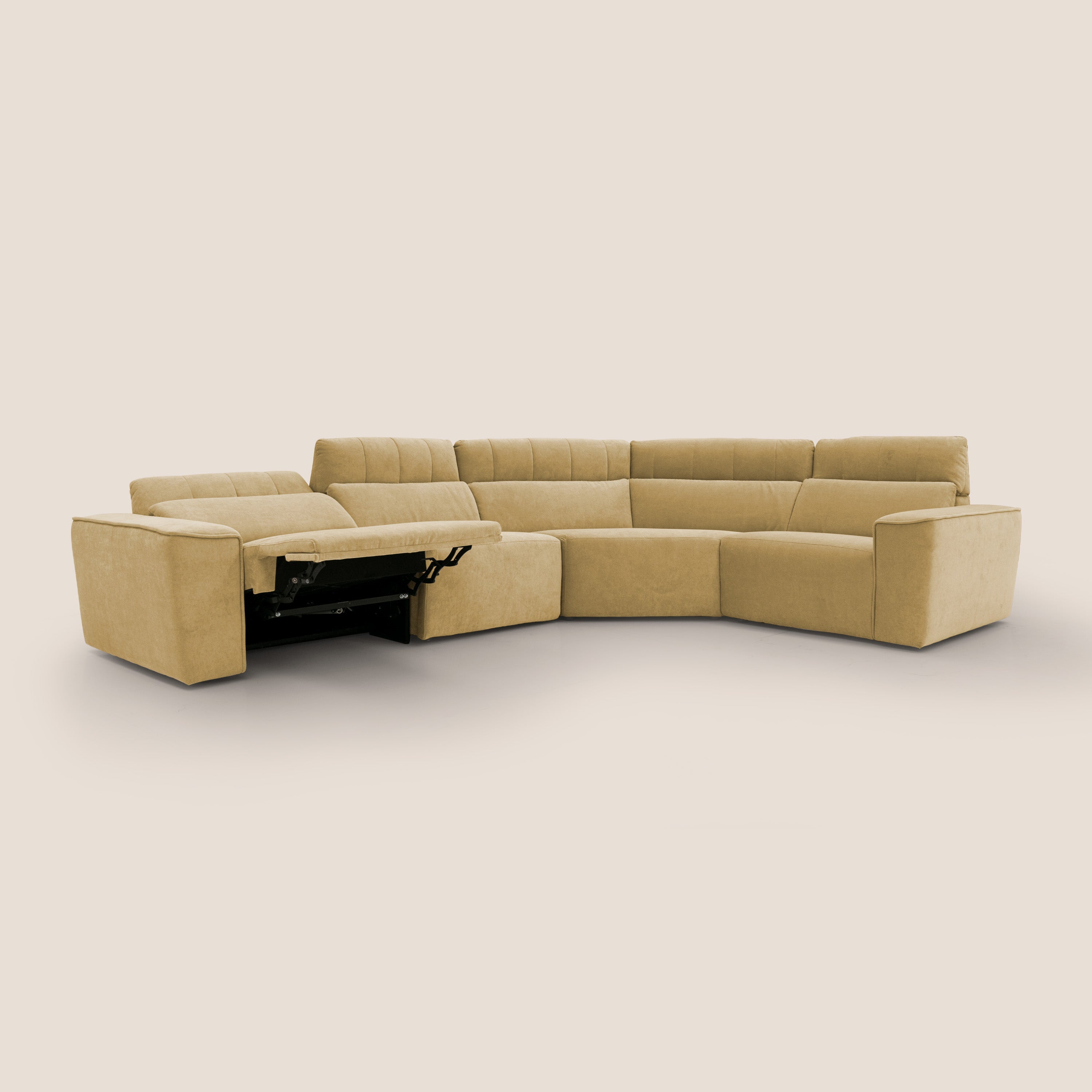 Clark Divano modulare angolare REVERSIBILE con opzione relax elettrico in tessuto smacchiabile impermeabile T17 giallo - divani.store