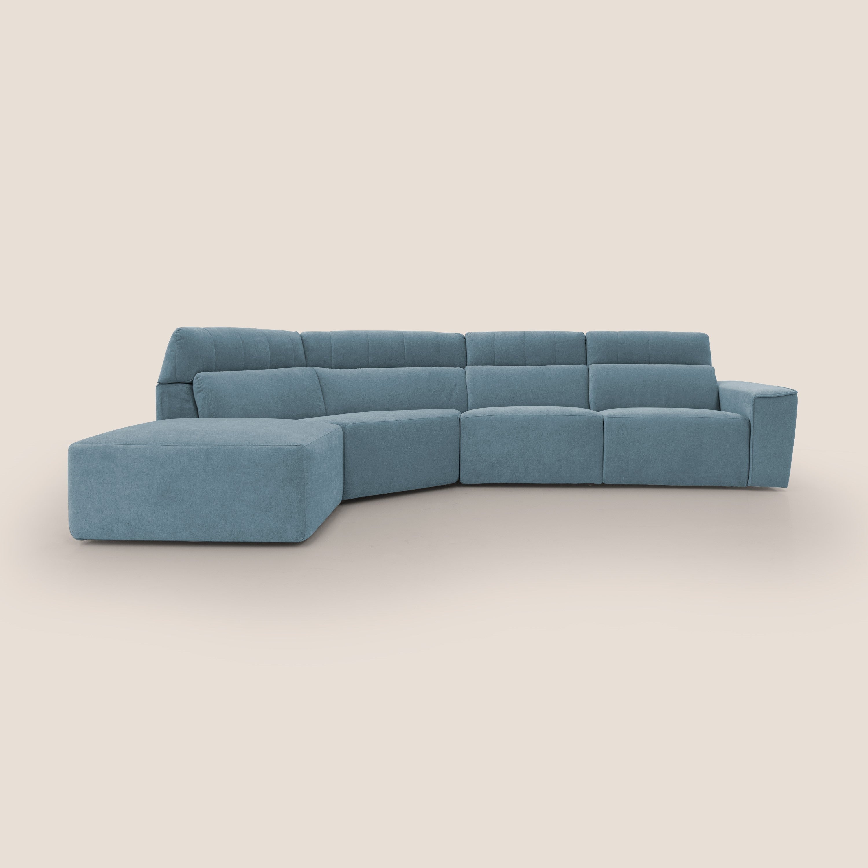 Clark Divano angolare con opzione relax elettrico in tessuto smacchiabile impermeabile T17 carta da zucchero - divani.store
