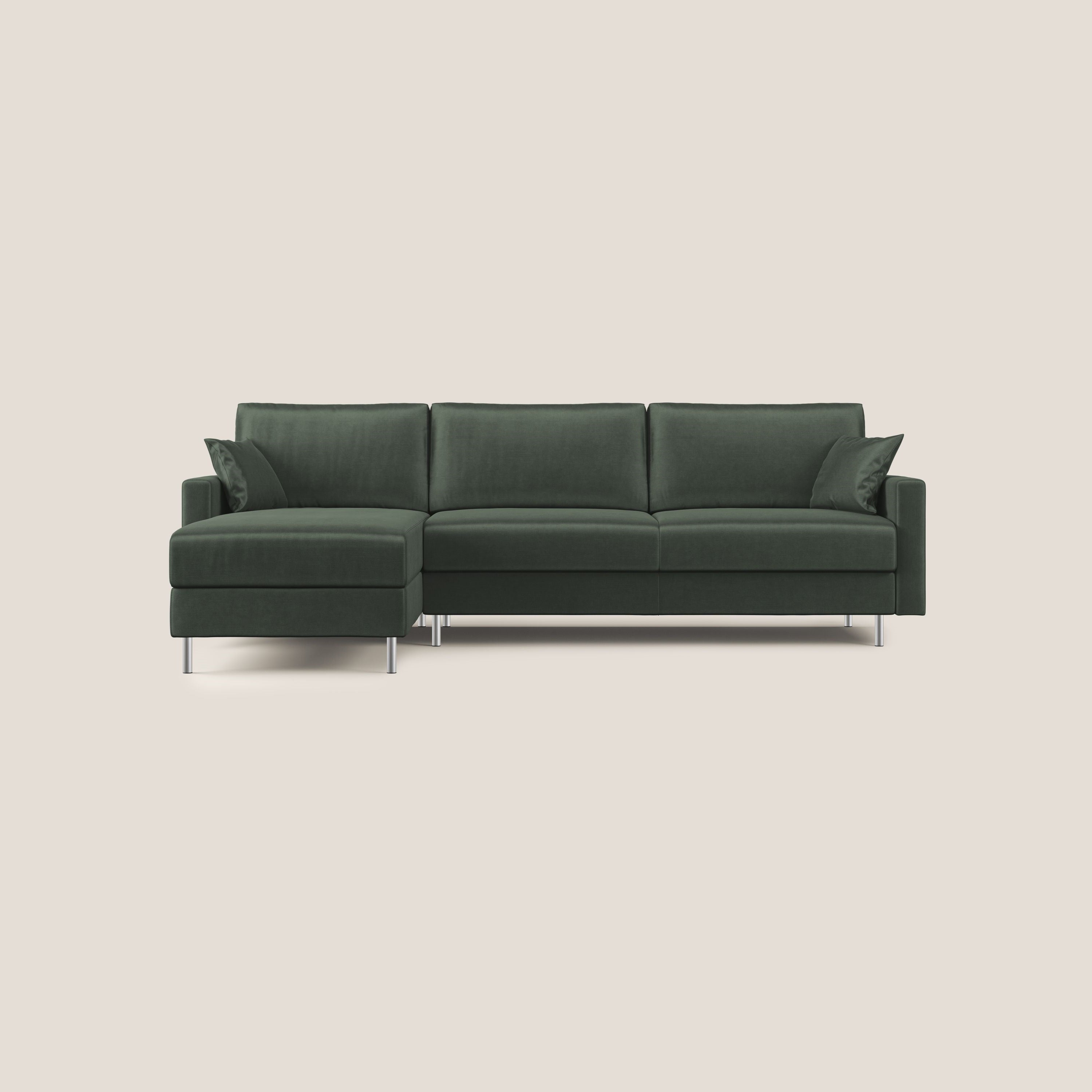 Andromeda divano letto angolare in velluto morbido impermeabile T01 verde - divani.store