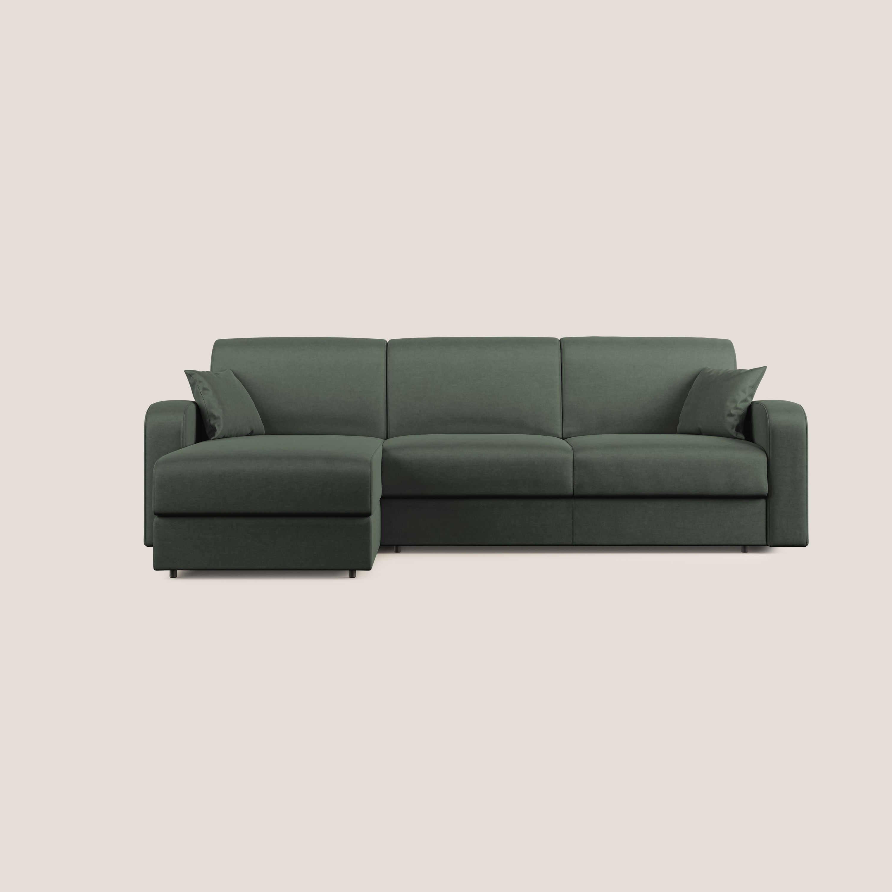 Lebron Divano letto angolare con penisola in velluto morbido T01 verde - divani.store