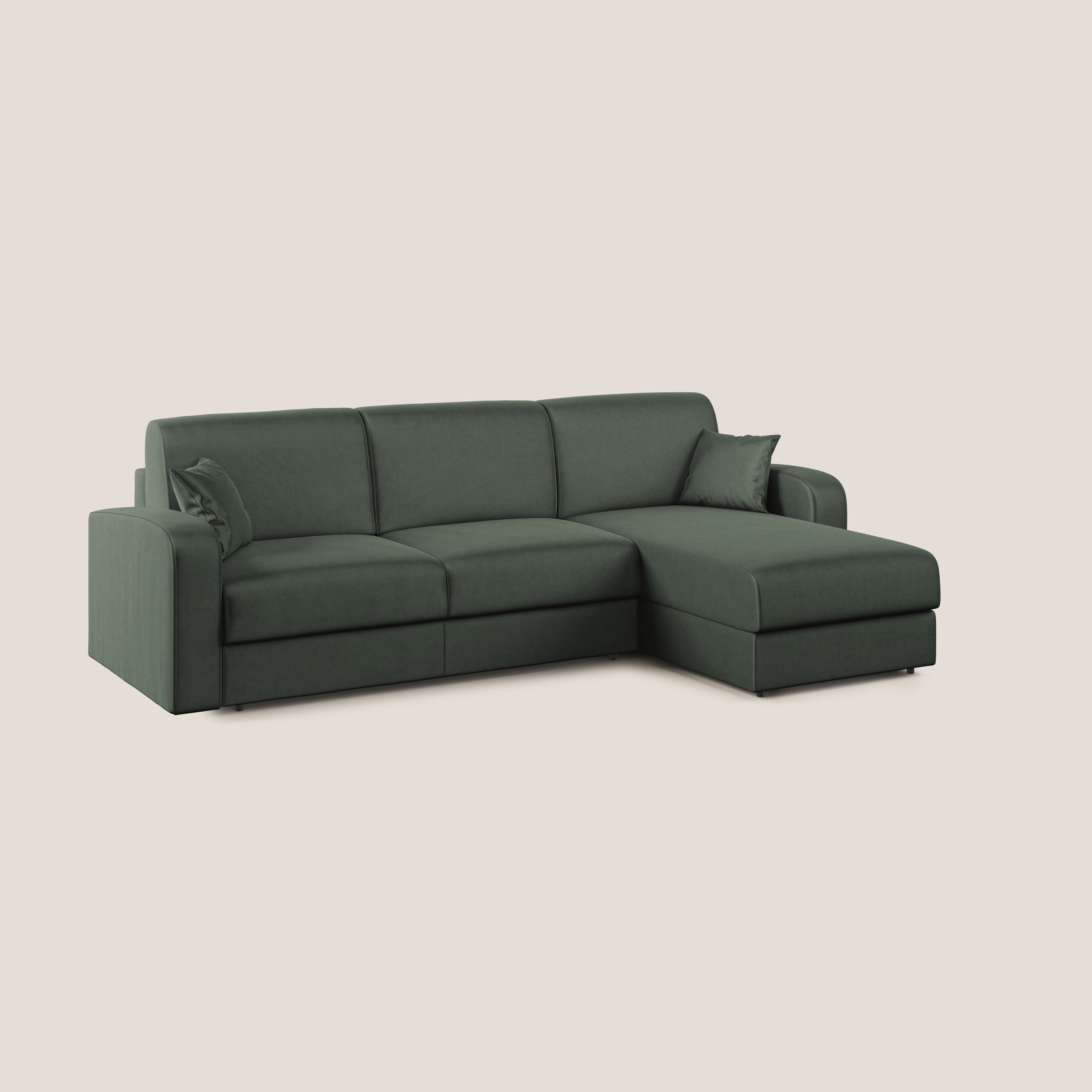 Lebron Divano letto angolare con penisola in velluto morbido T01 verde - divani.store