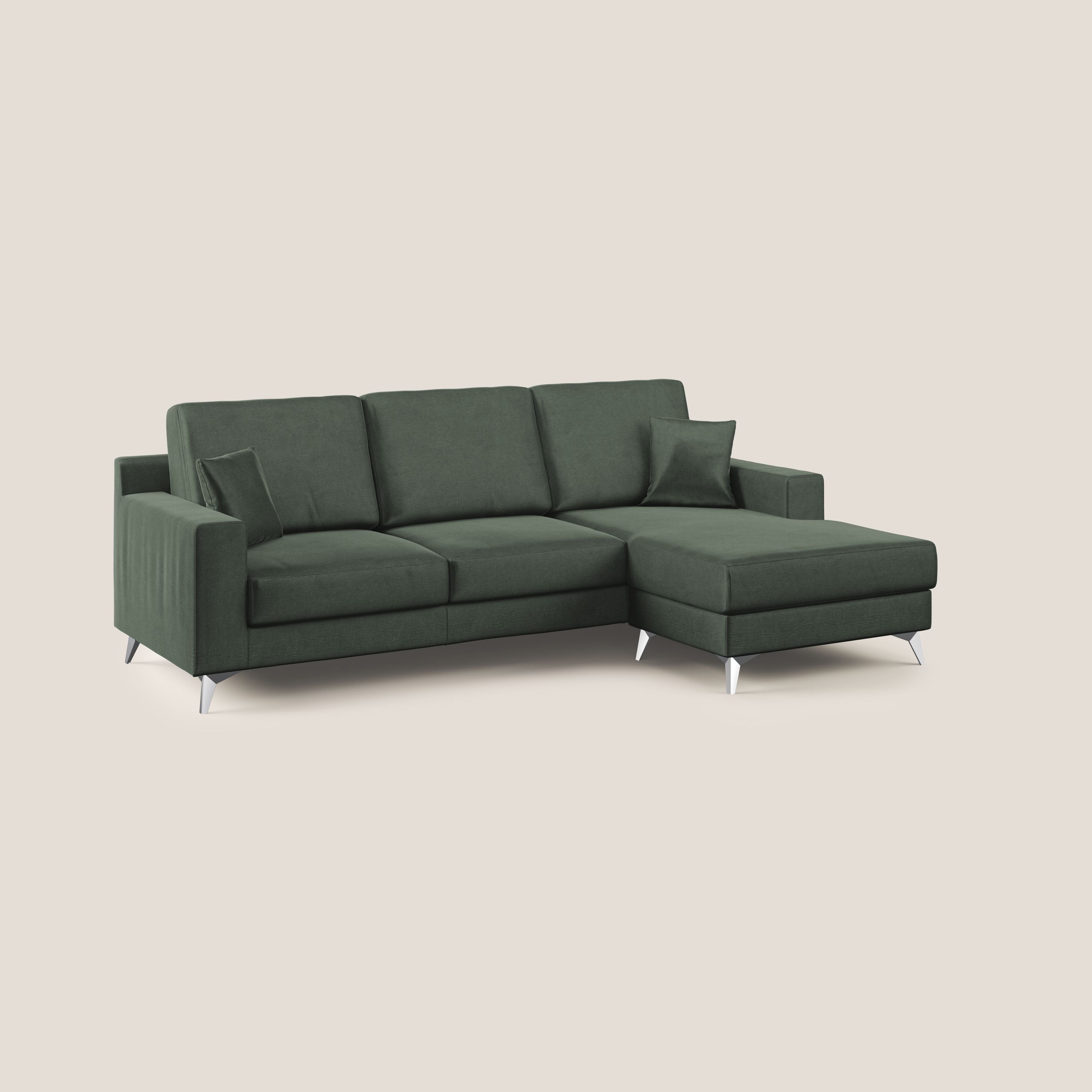 Michael divano moderno angolare con penisola in morbido velluto impermeabile T01 verde - divani.store