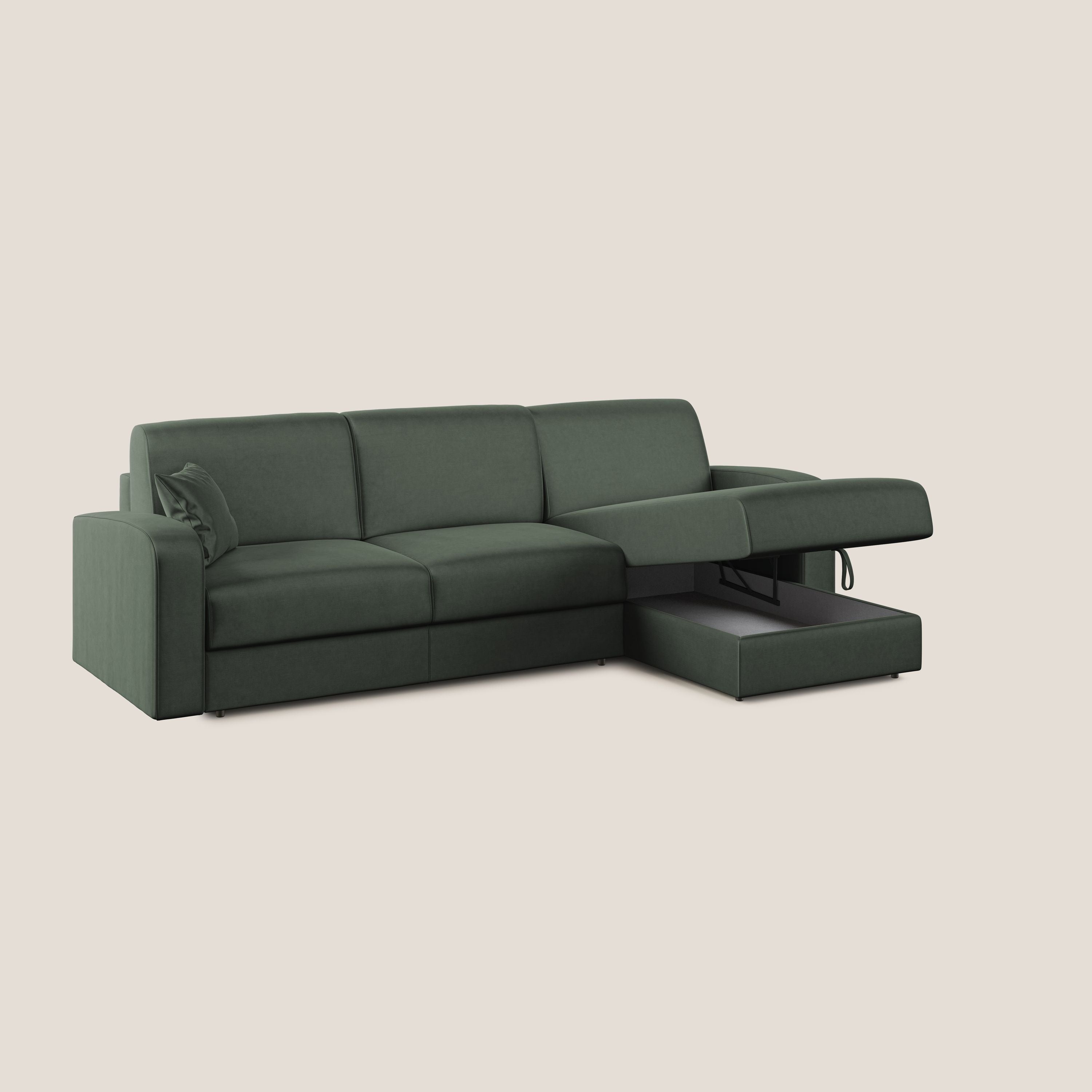 Lebron Divano letto angolare con penisola in velluto morbido T01 verde - divani.store