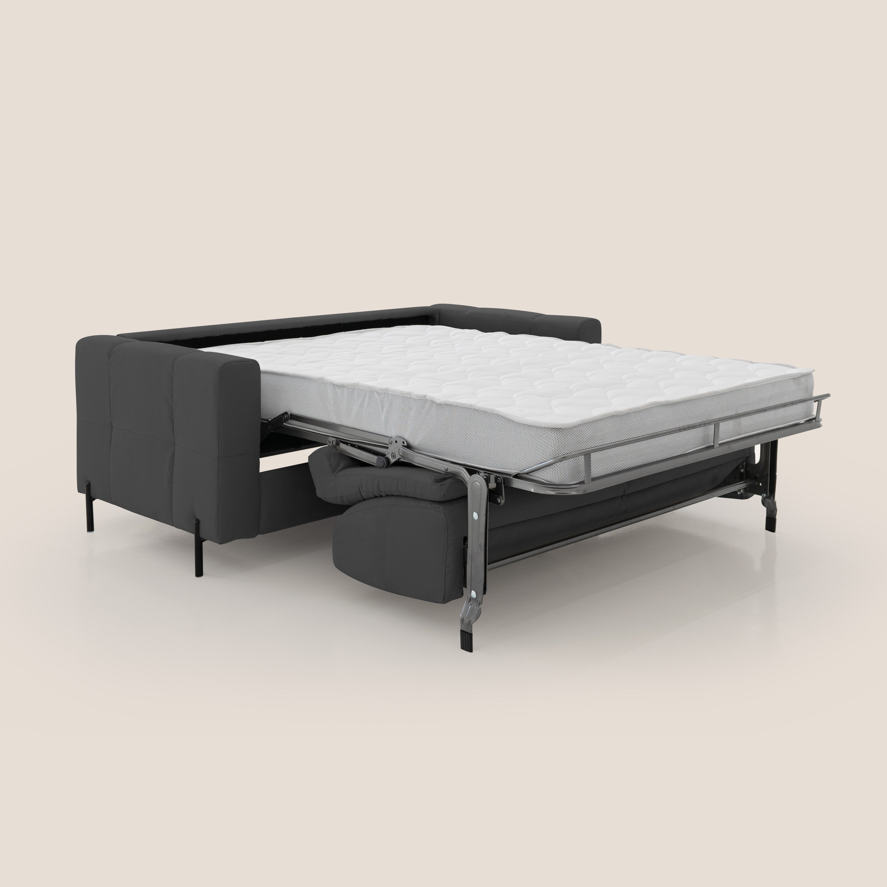Ortensia divano letto materasso H18 cm con piedi alti in elegante microfibra smacchiabile T11 nero - divani.store