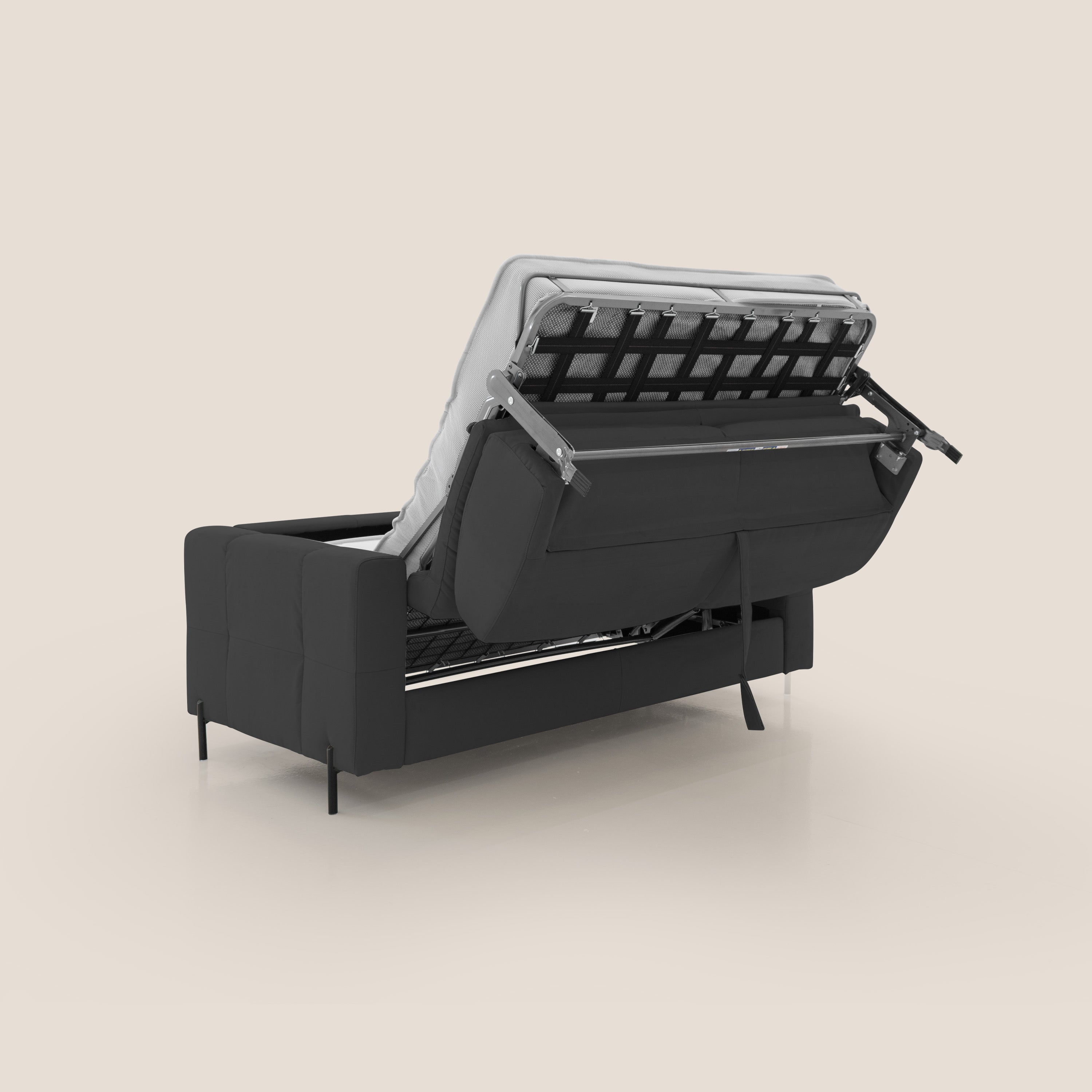 Ortensia divano letto materasso H18 cm con piedi alti in elegante microfibra smacchiabile T11 nero - divani.store