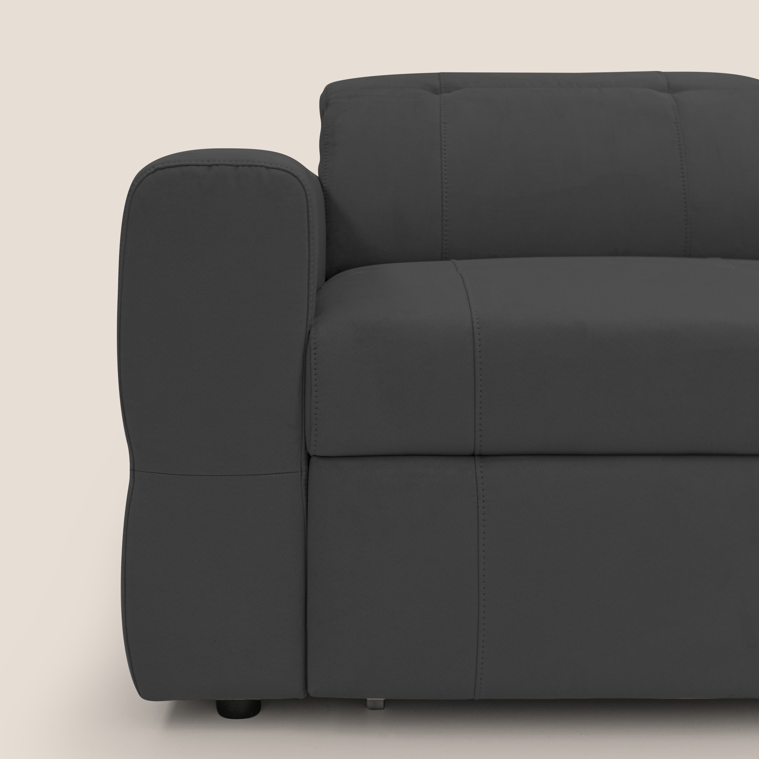 Kronos Divano con pouf estraibile poggiapiedi e poggiatesta reclinabili in morbida microfibra impermeabile T11 nero - divani.store