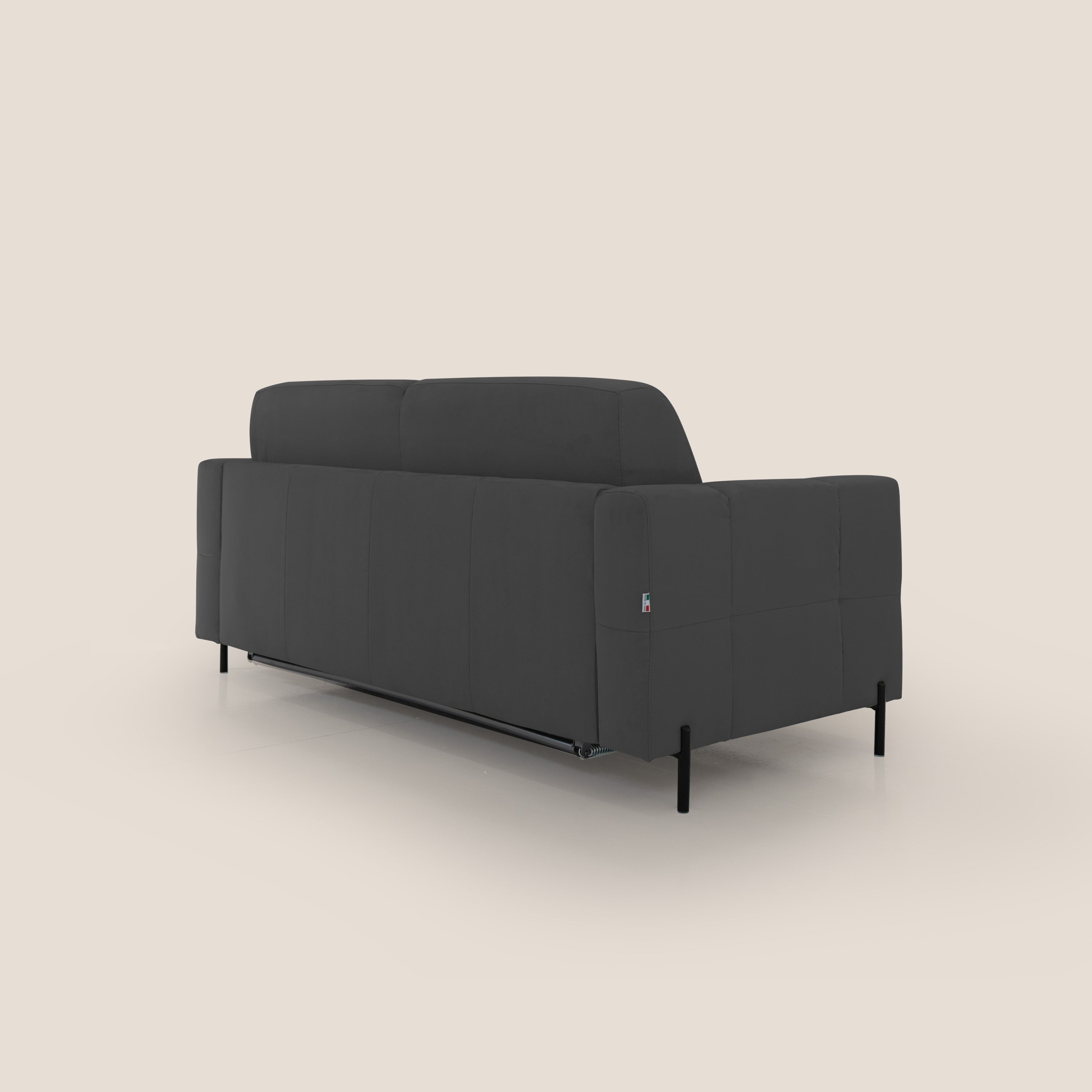 Ortensia divano letto materasso H18 cm con piedi alti in elegante microfibra smacchiabile T11 nero - divani.store