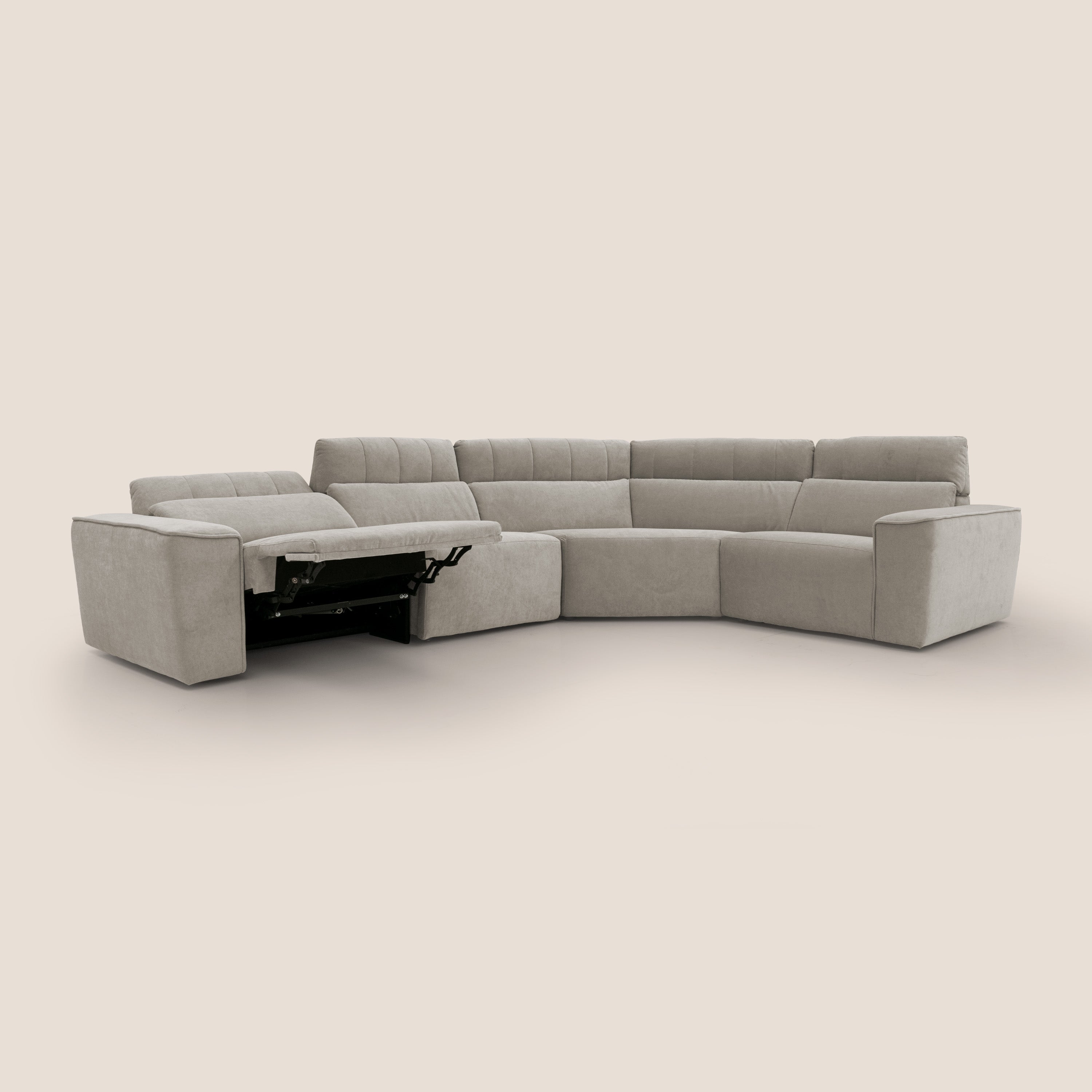Clark Divano modulare angolare REVERSIBILE con opzione relax elettrico in tessuto smacchiabile impermeabile T17 beige - divani.store