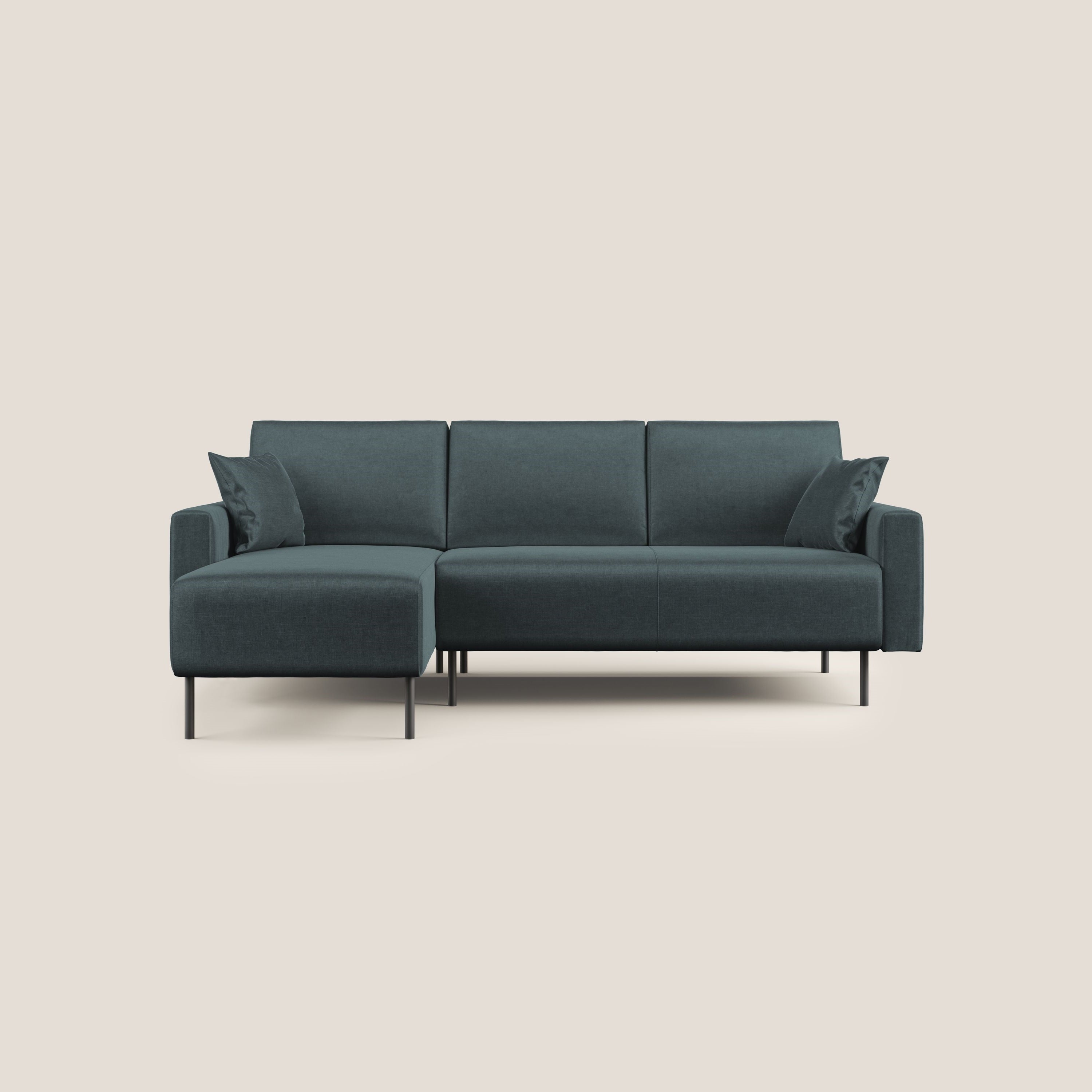 Arthur divano moderno angolare in velluto morbido impermeabile T01 petrolio - divani.store