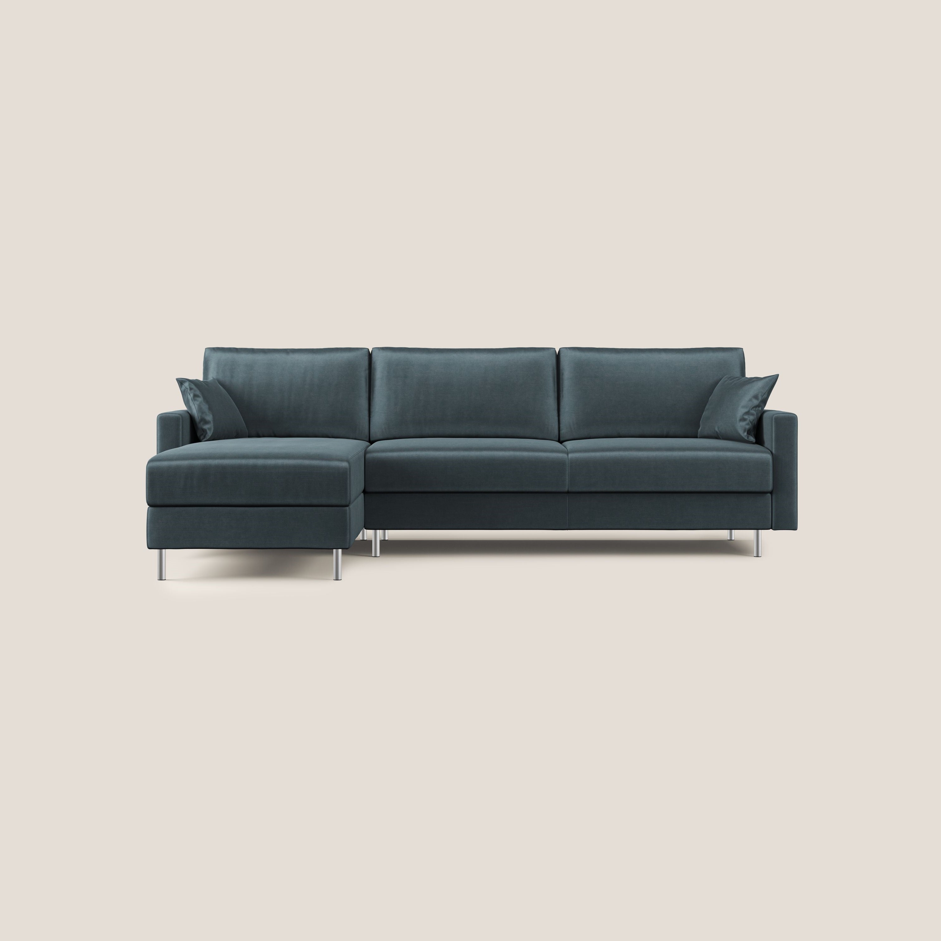 Andromeda divano letto angolare in velluto morbido impermeabile T01 grigio chiaro - divani.store