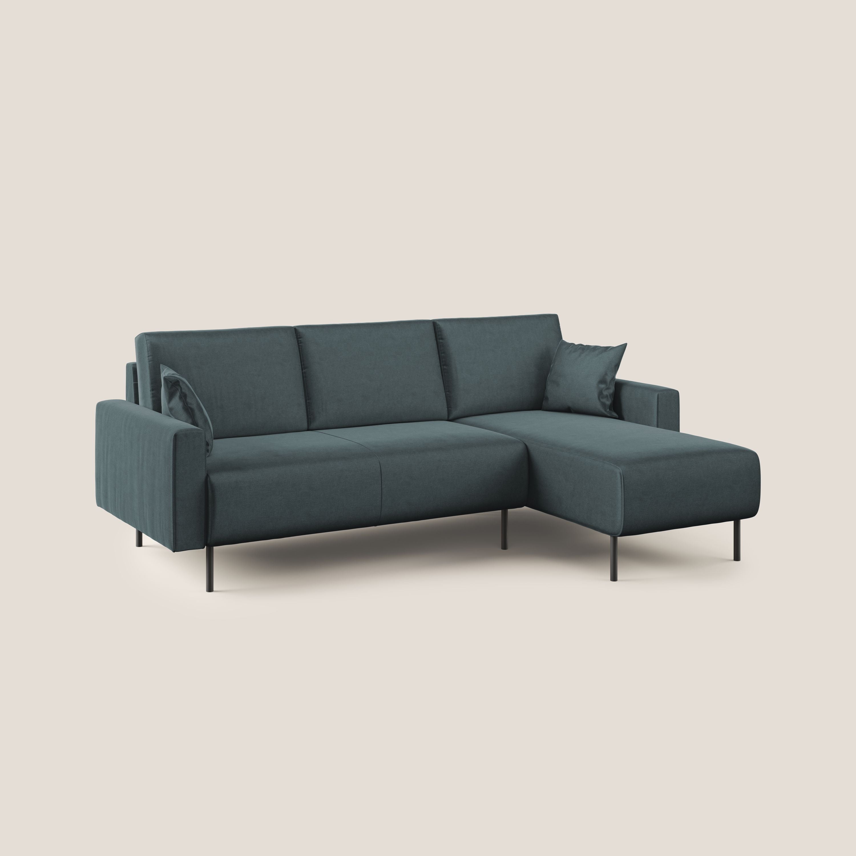 Arthur divano moderno angolare in velluto morbido impermeabile T01 petrolio - divani.store