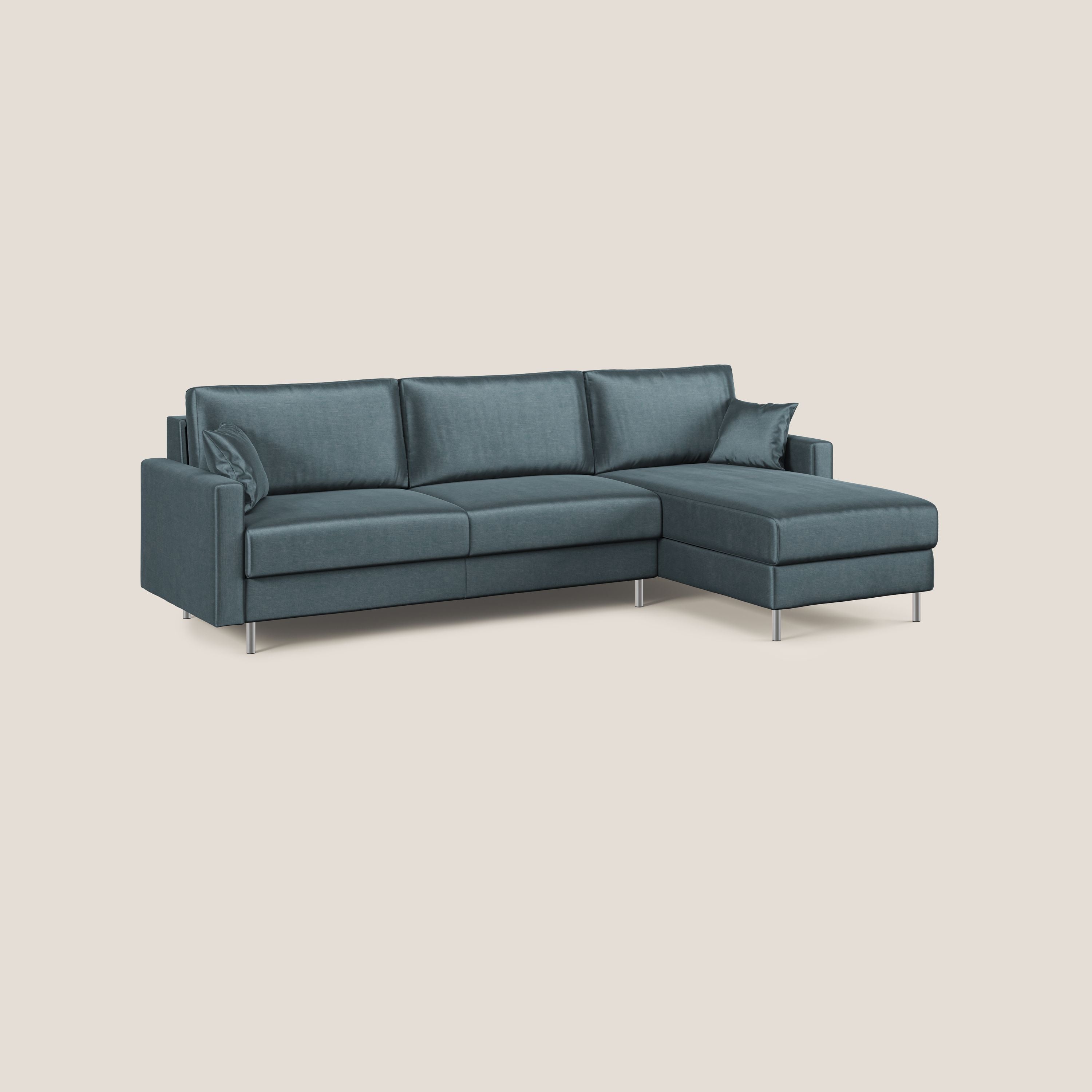 Andromeda divano letto angolare in velluto morbido impermeabile T01 grigio chiaro - divani.store
