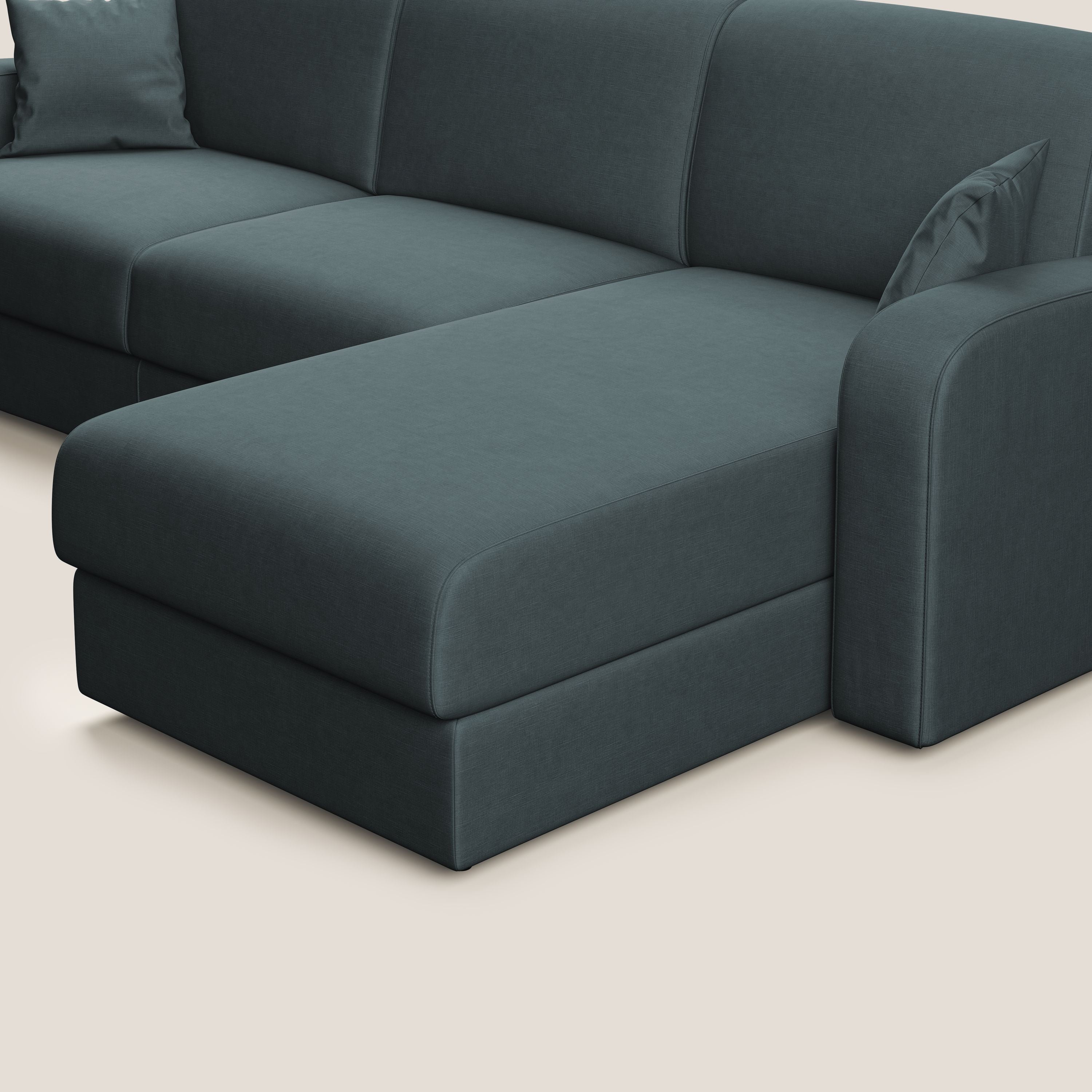 Lebron Divano letto angolare con penisola in velluto morbido T01 petrolio - divani.store
