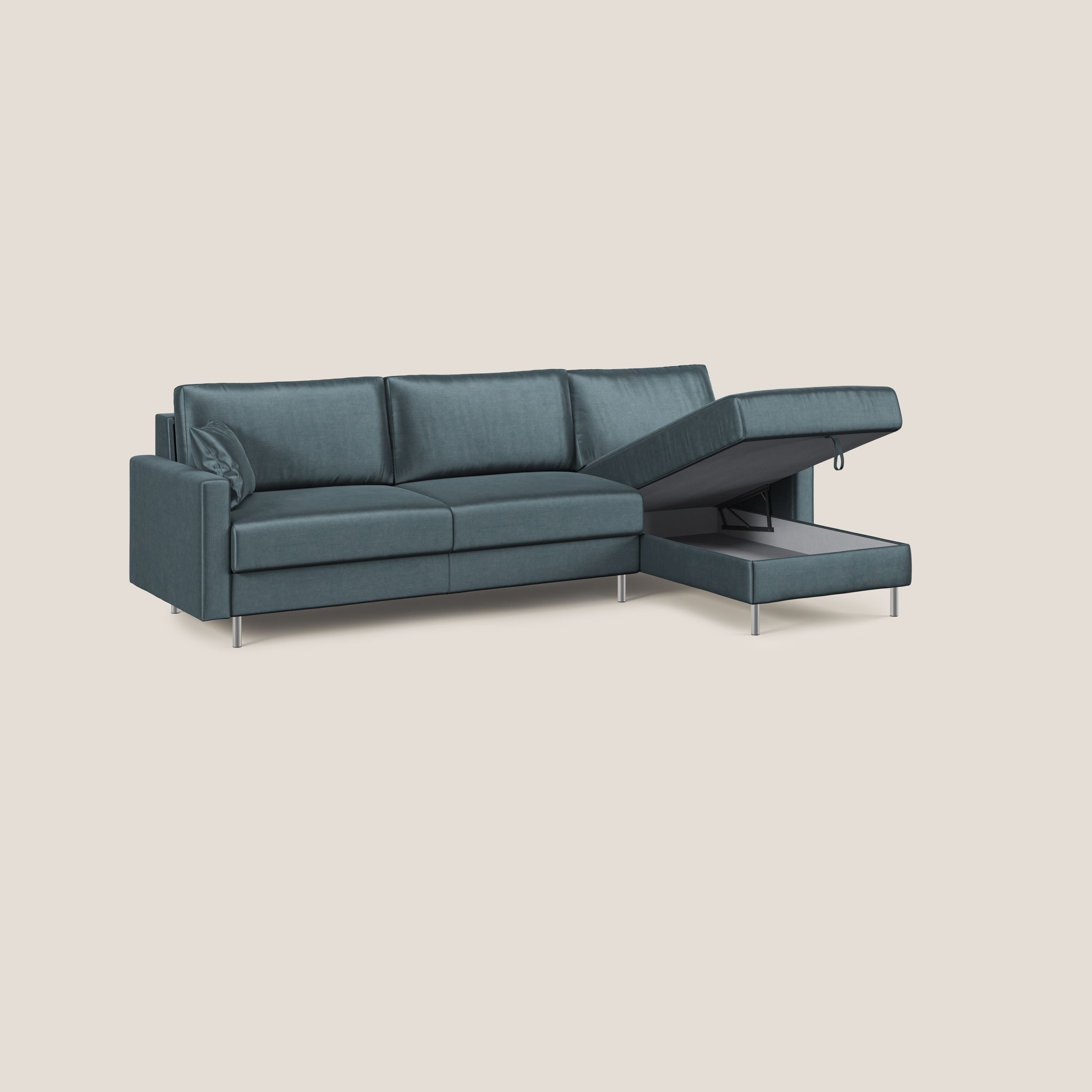 Andromeda divano letto angolare in velluto morbido impermeabile T01 grigio chiaro - divani.store