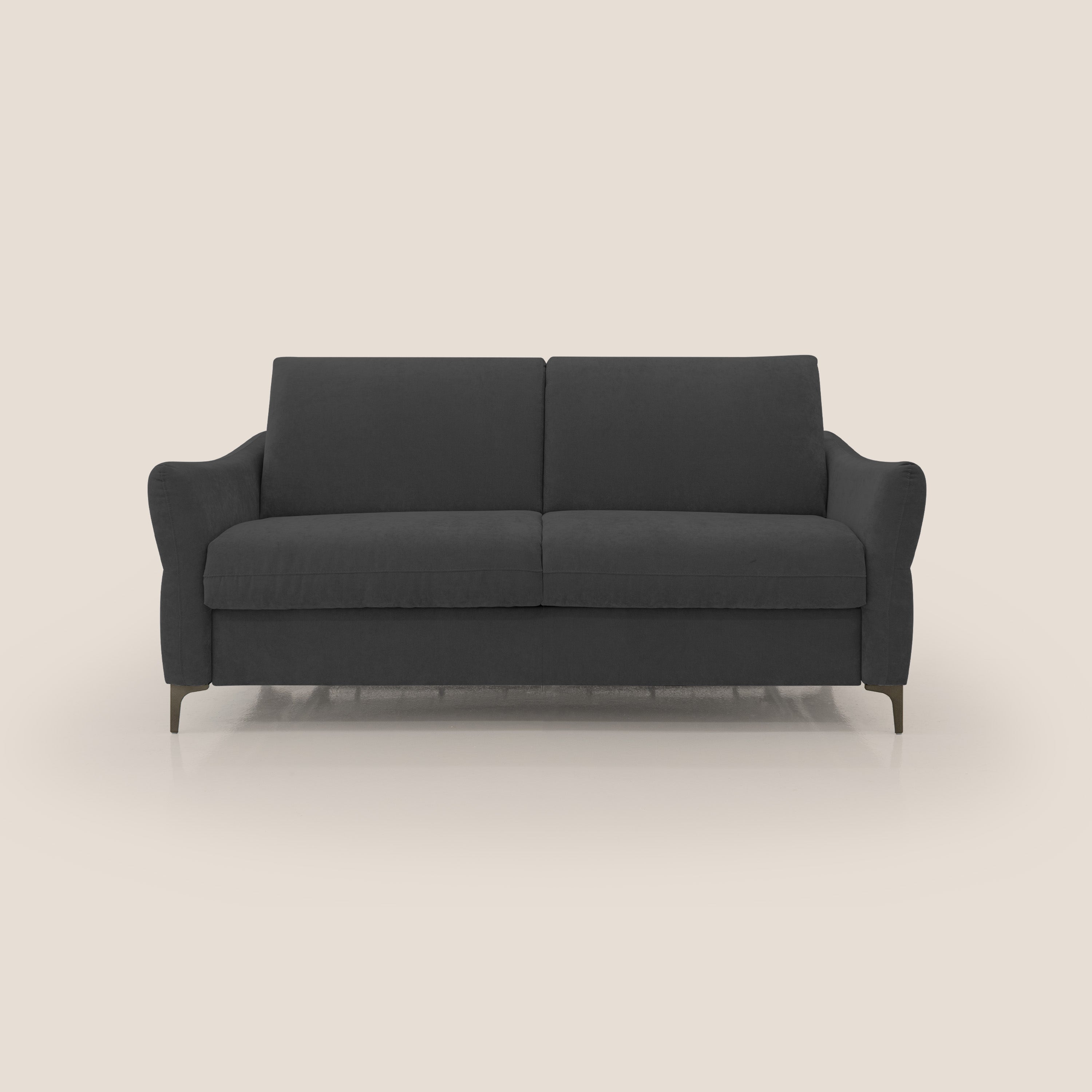 Dalia divano letto con materasso H18 cm e piedi alti in raffinato tessuto smacchiabile T17 nero - divani.store