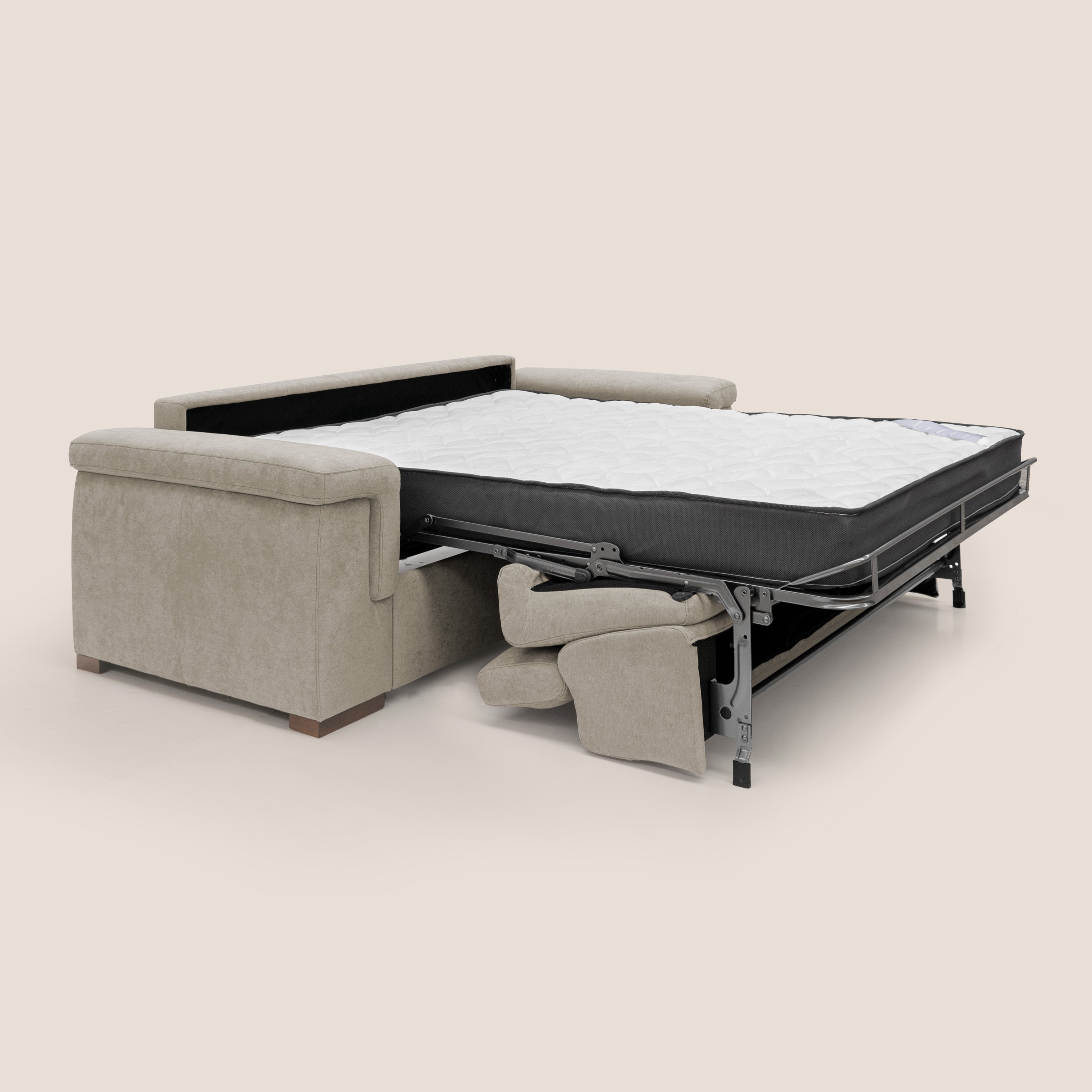 Giunone divano letto con materasso alto 18 cm e poggiatesta reclinabili in tessuto impermeabile T02 panna - divani.store