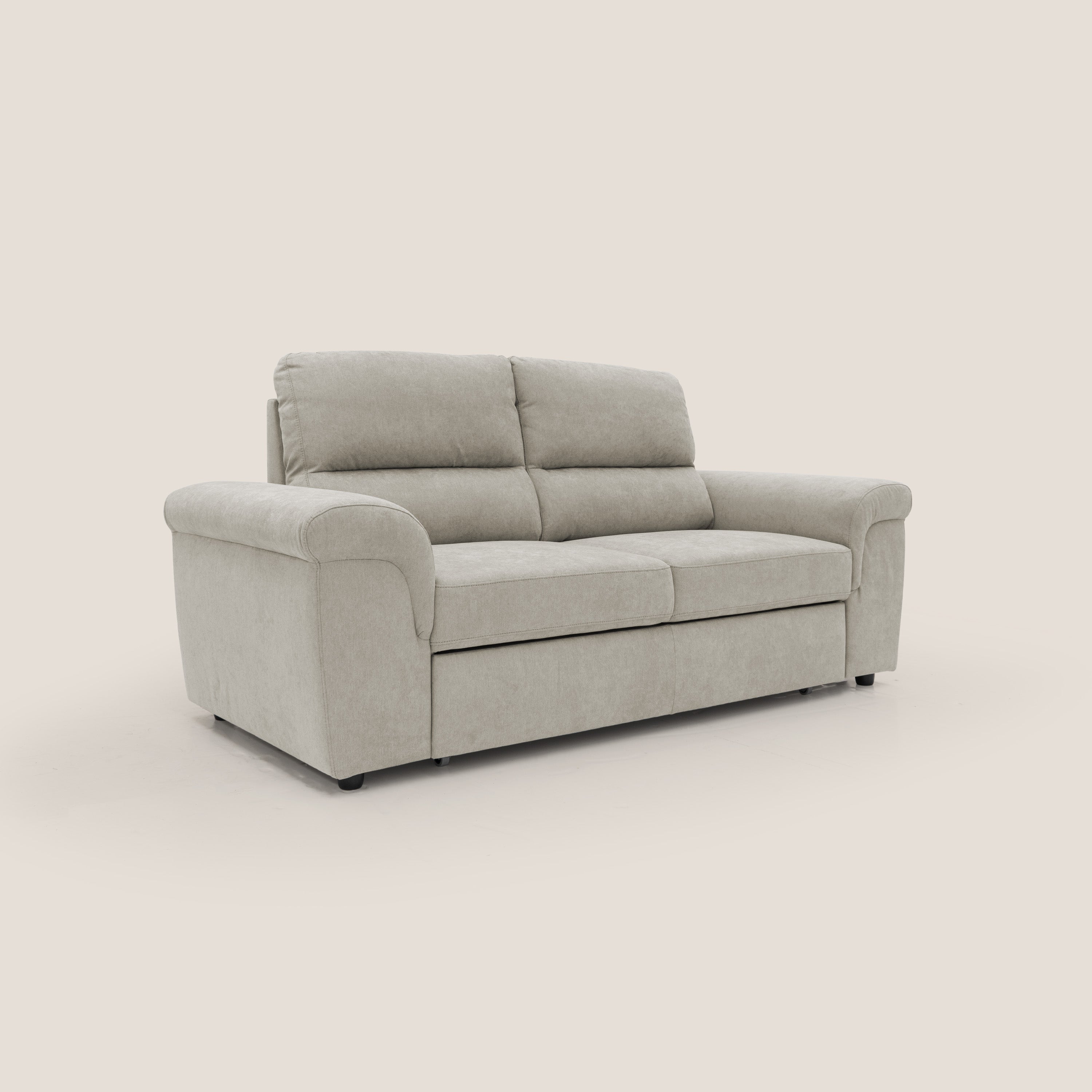Minerva divano con pouf estraibile poggiapiedi in tessuto morbido impermeabile T02 panna - divani.store