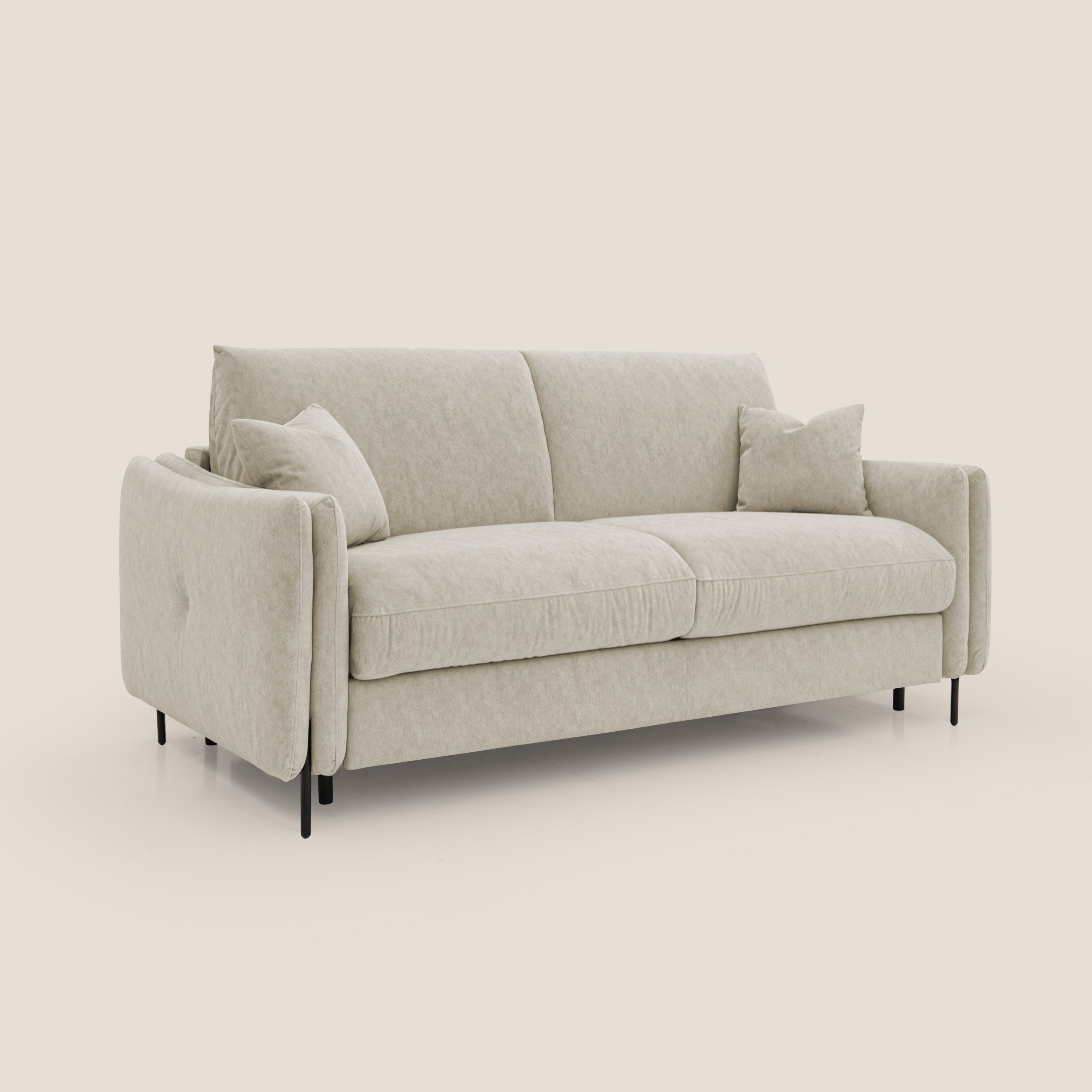 Gregory Divano letto con materasso h18 cm in microfibra effetto velluto impermeabile T09 beige - divani.store