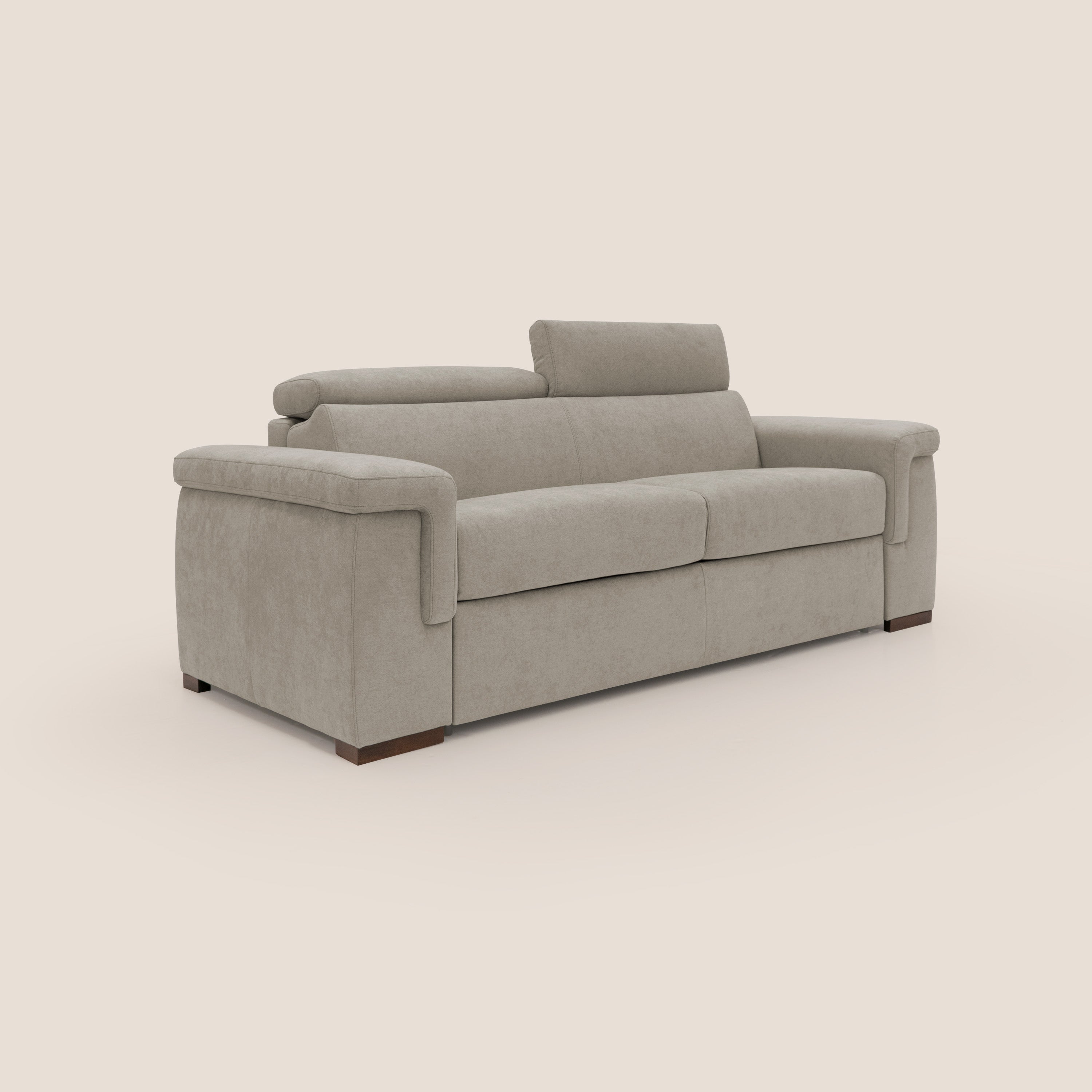 Giunone divano letto con materasso alto 18 cm e poggiatesta reclinabili in tessuto impermeabile T02 panna - divani.store