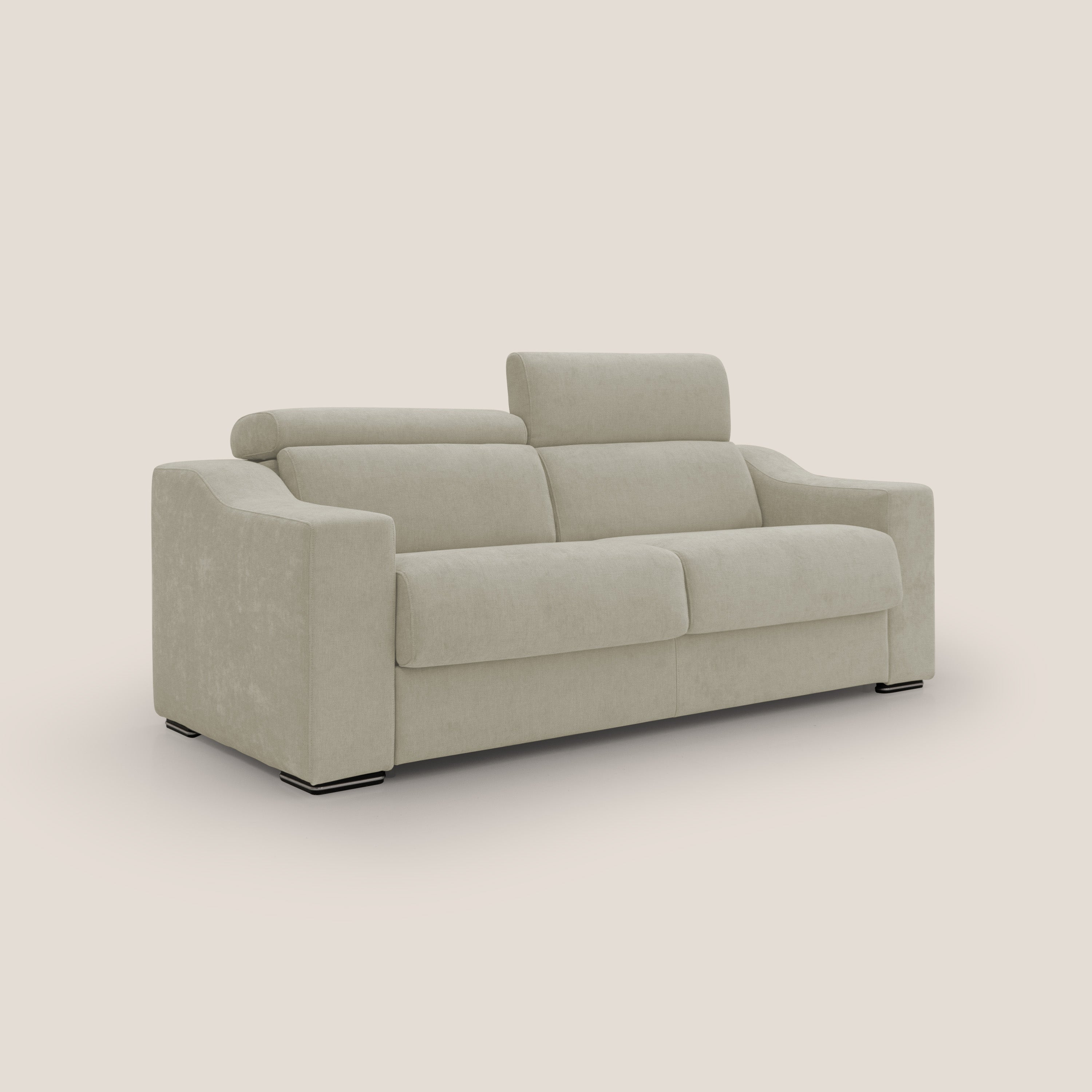 Bomber divano letto matrimoniale con poggiatesta in tessuto impermeabile T14 panna - divani.store