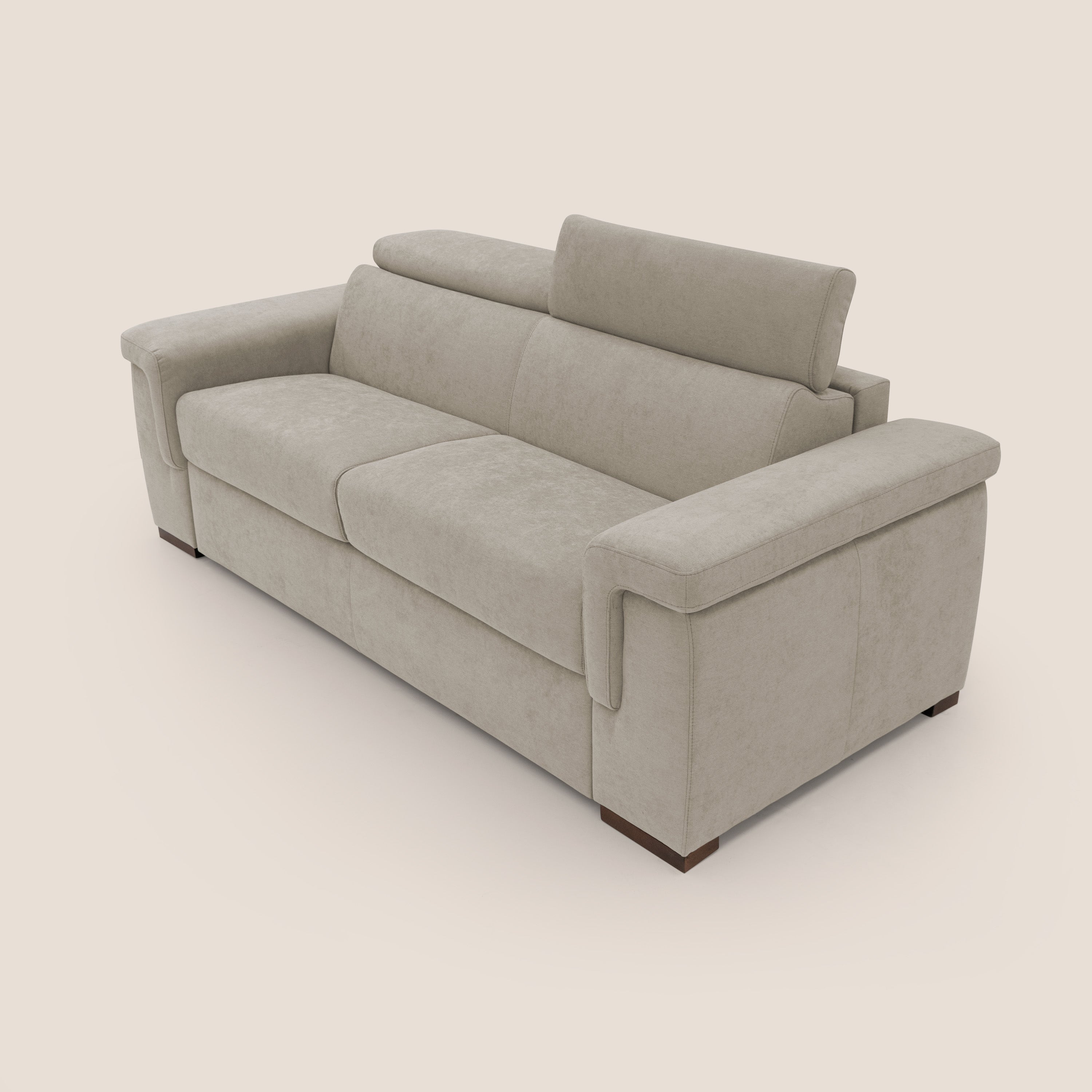 Giunone divano letto con materasso alto 18 cm e poggiatesta reclinabili in tessuto impermeabile T02 panna - divani.store