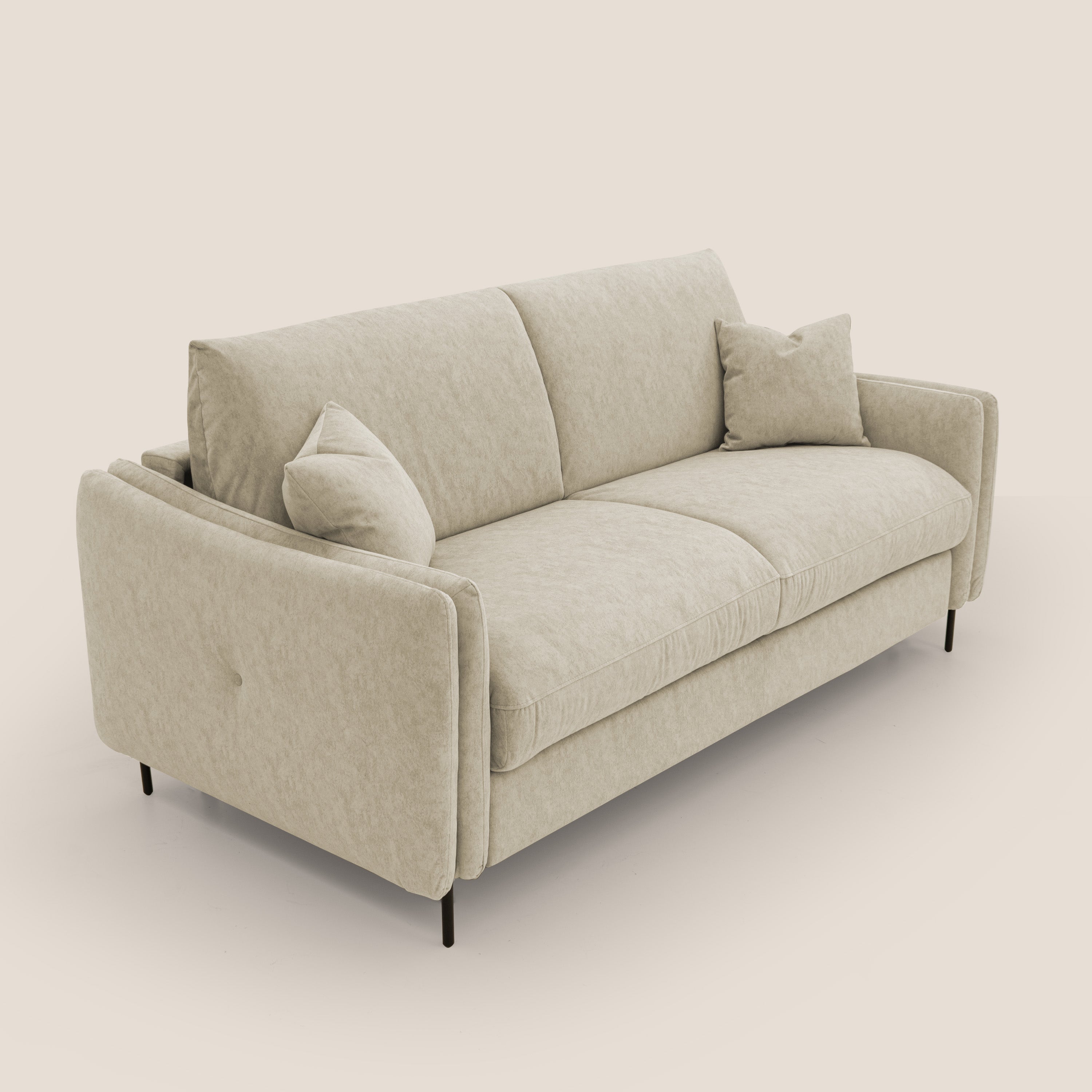 Gregory Divano letto con materasso h18 cm in microfibra effetto velluto impermeabile T09 beige - divani.store