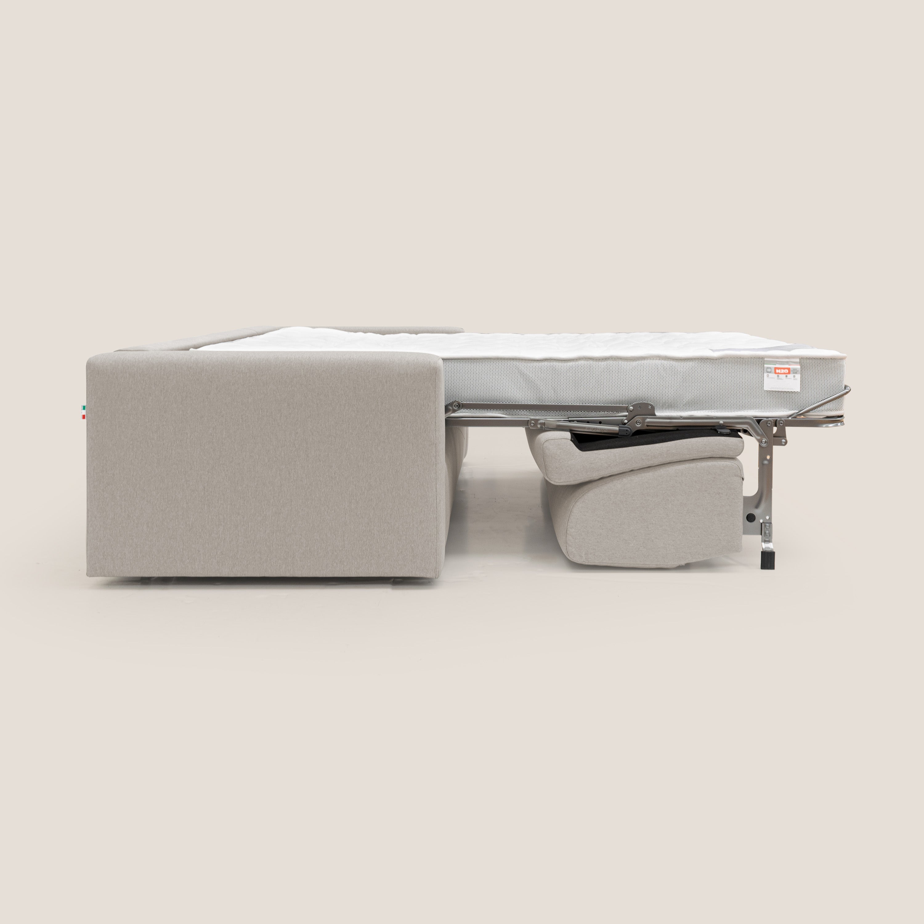 Kansas Divano letto matrimoniale alto 20 cm in tessuto impermeabile misto cotone T13 panna - divani.store