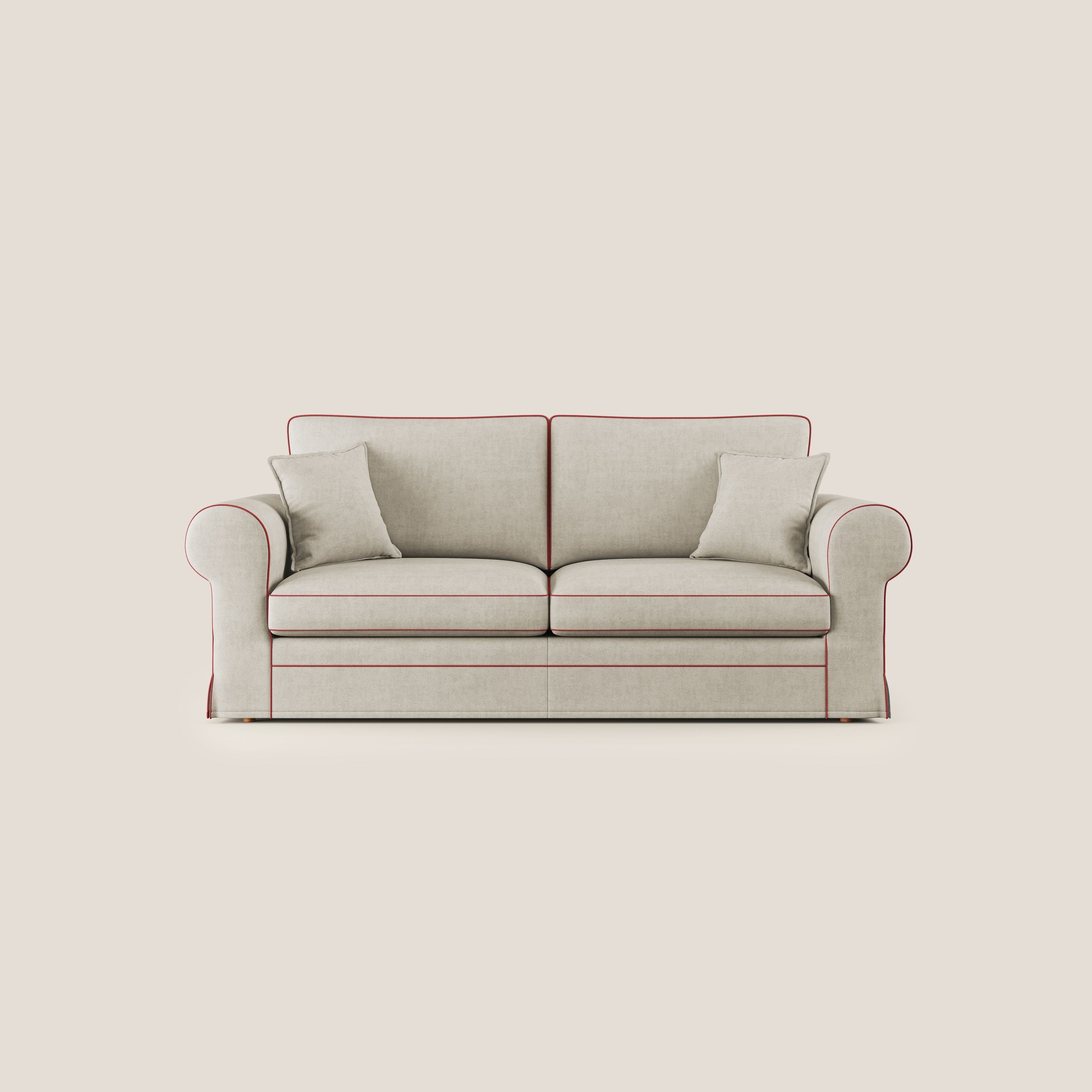 Lady divano classico bicolore in piuma d'oca realizzato con tessuto impermeabile T02 panna - rosso - divani.store