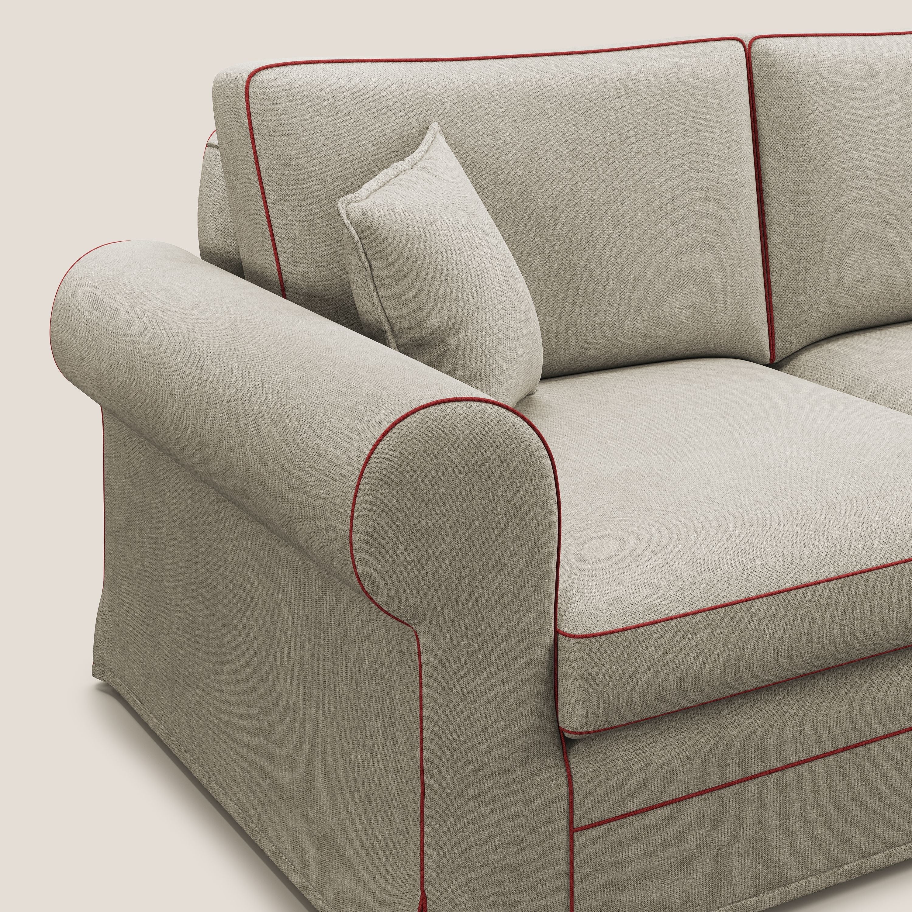 Lady divano classico bicolore in piuma d'oca realizzato con tessuto impermeabile T02 panna - rosso - divani.store