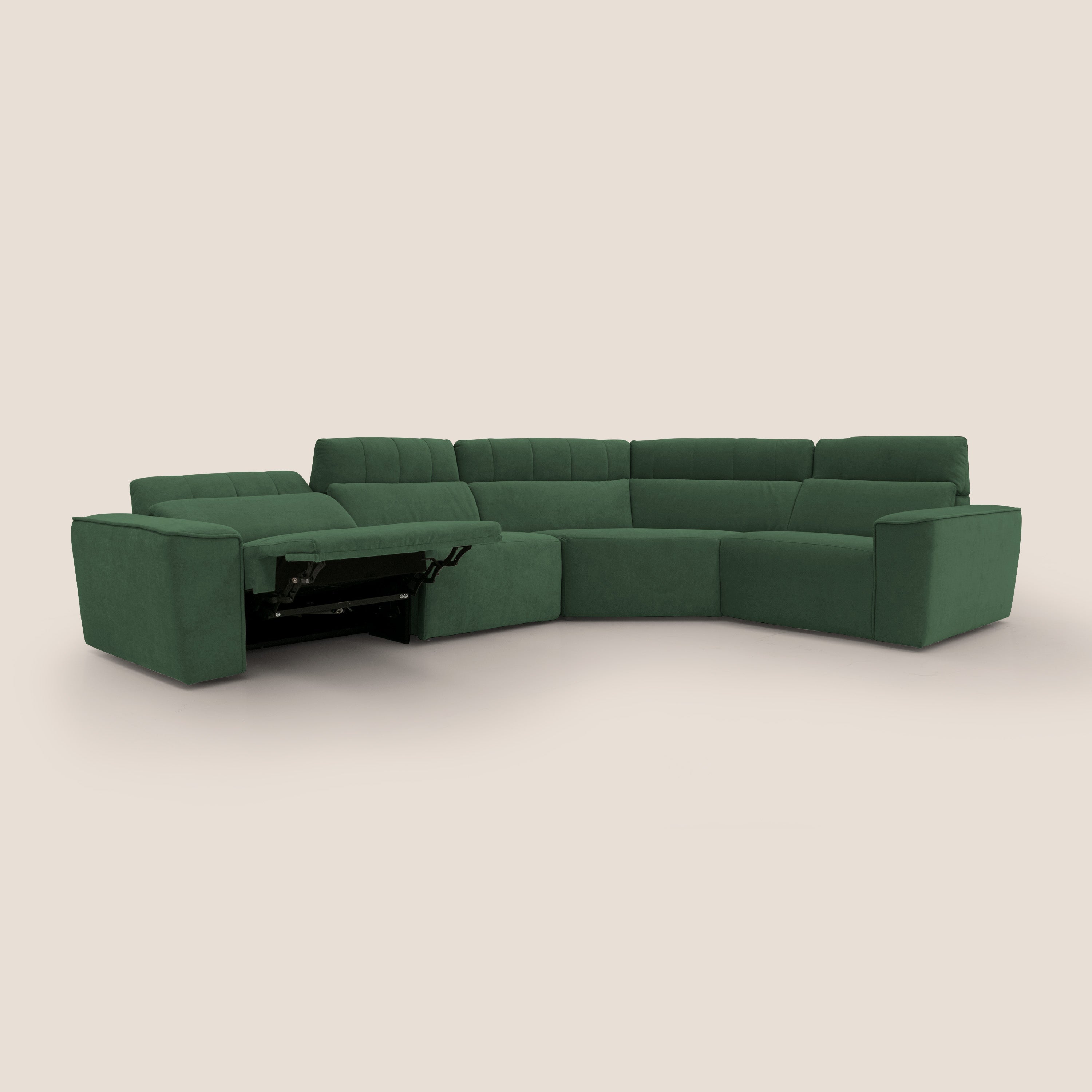 Clark Divano modulare angolare REVERSIBILE con opzione relax elettrico in tessuto smacchiabile impermeabile T17 verde - divani.store