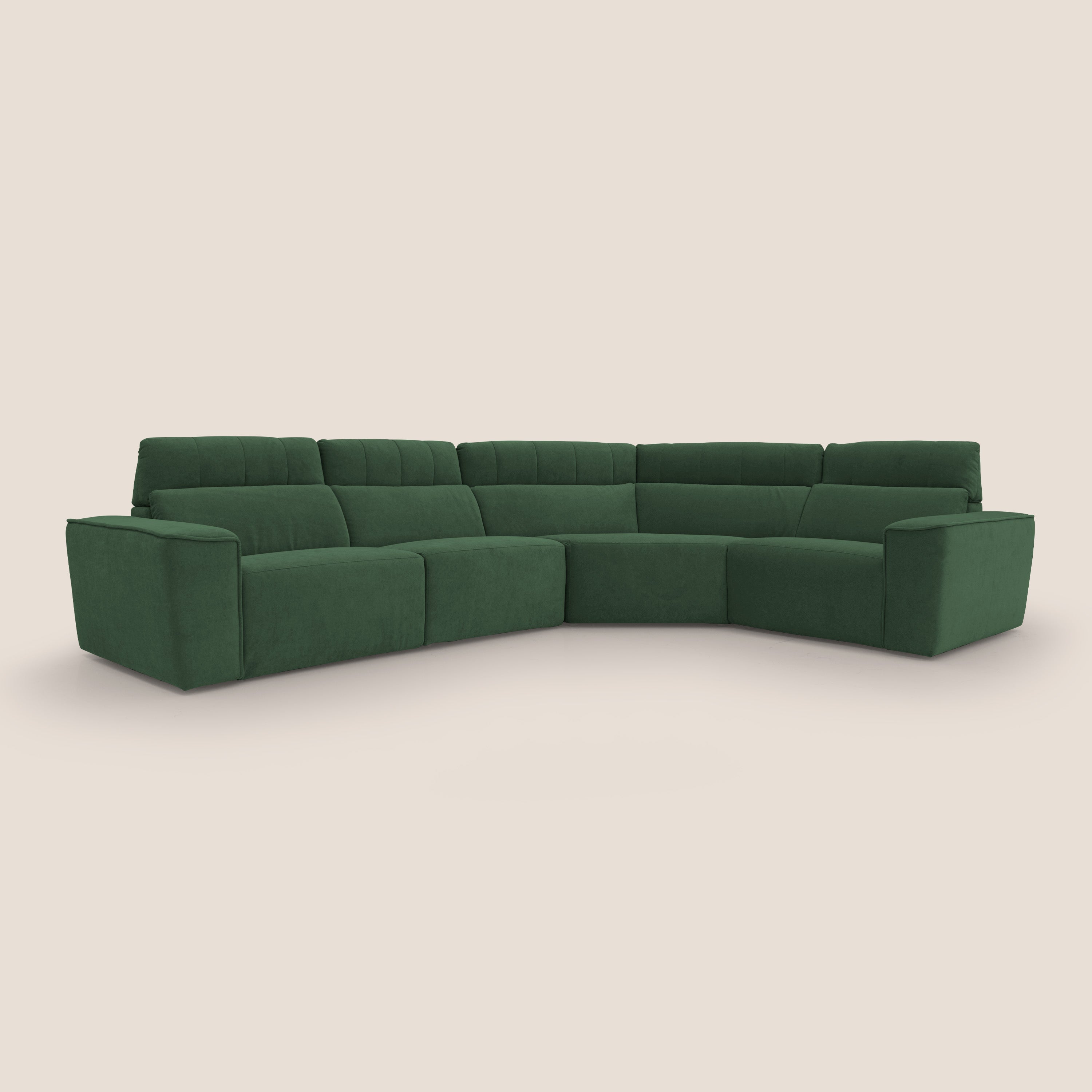 Clark Divano modulare angolare REVERSIBILE con opzione relax elettrico in tessuto smacchiabile impermeabile T17 verde - divani.store