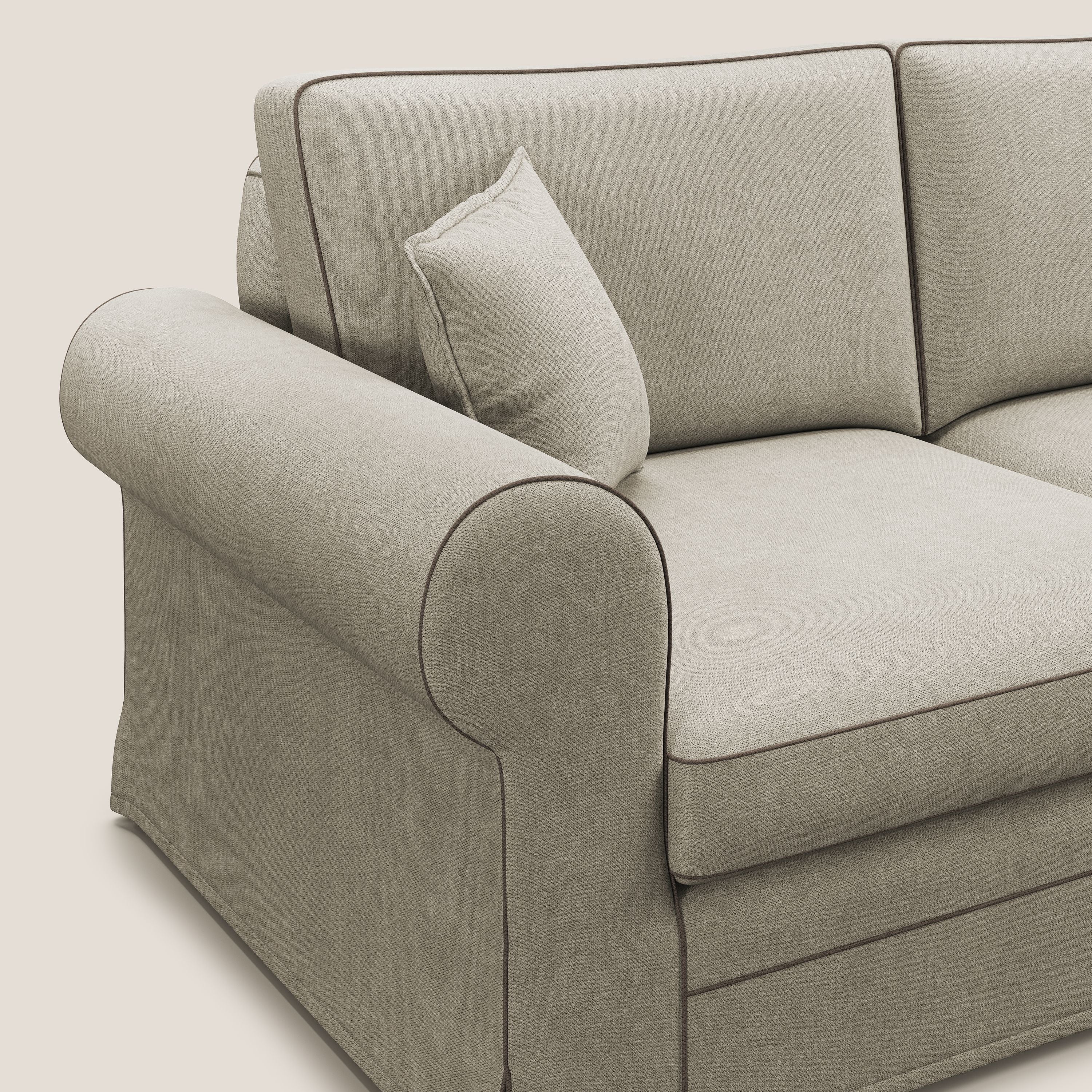 Lady divano classico bicolore in piuma d'oca realizzato con tessuto impermeabile T02 panna - marrone - divani.store