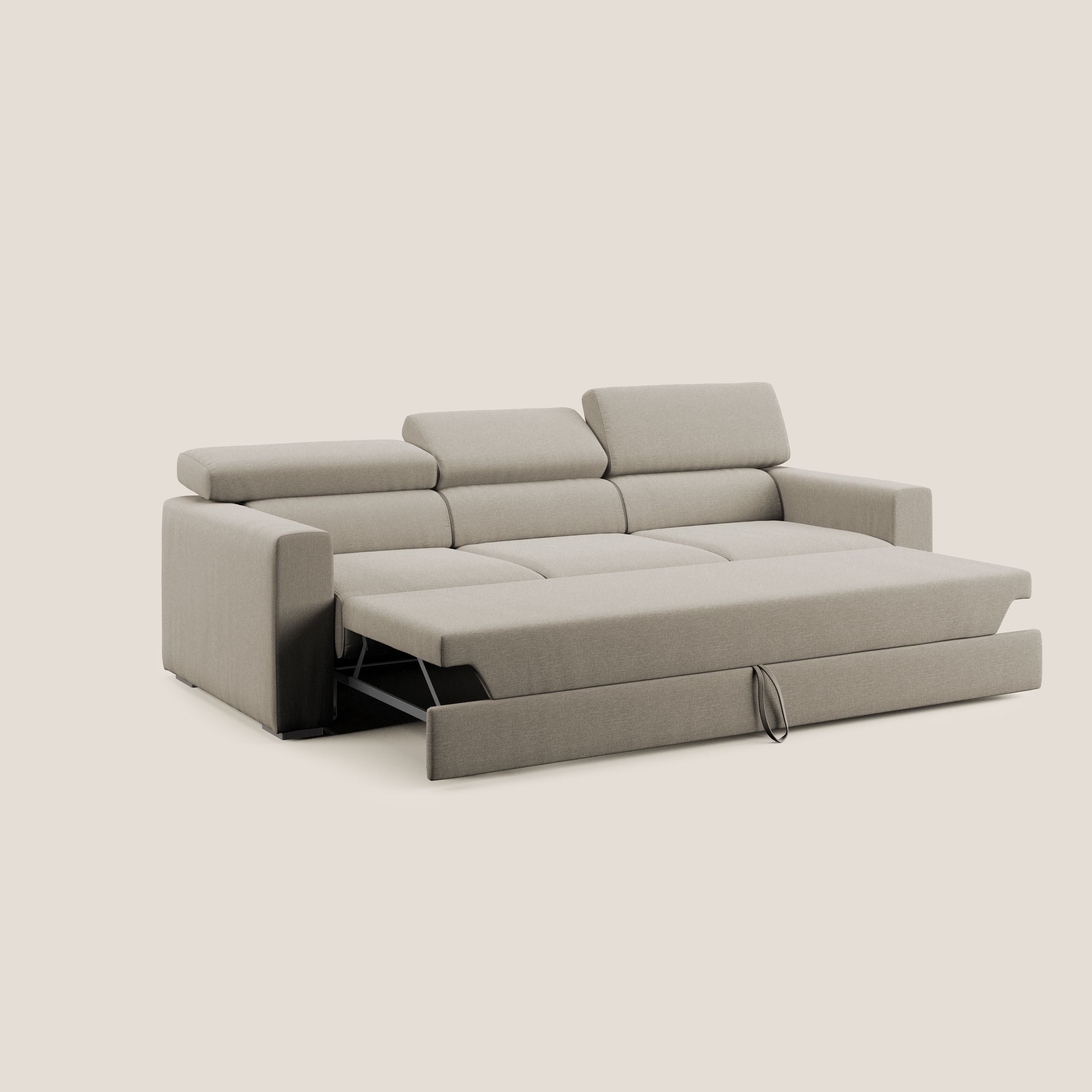 Dylan divano a 3 sedute con pouf estraibile poggiapiedi in tessuto simil cotone impermeabile T13 panna - divani.store