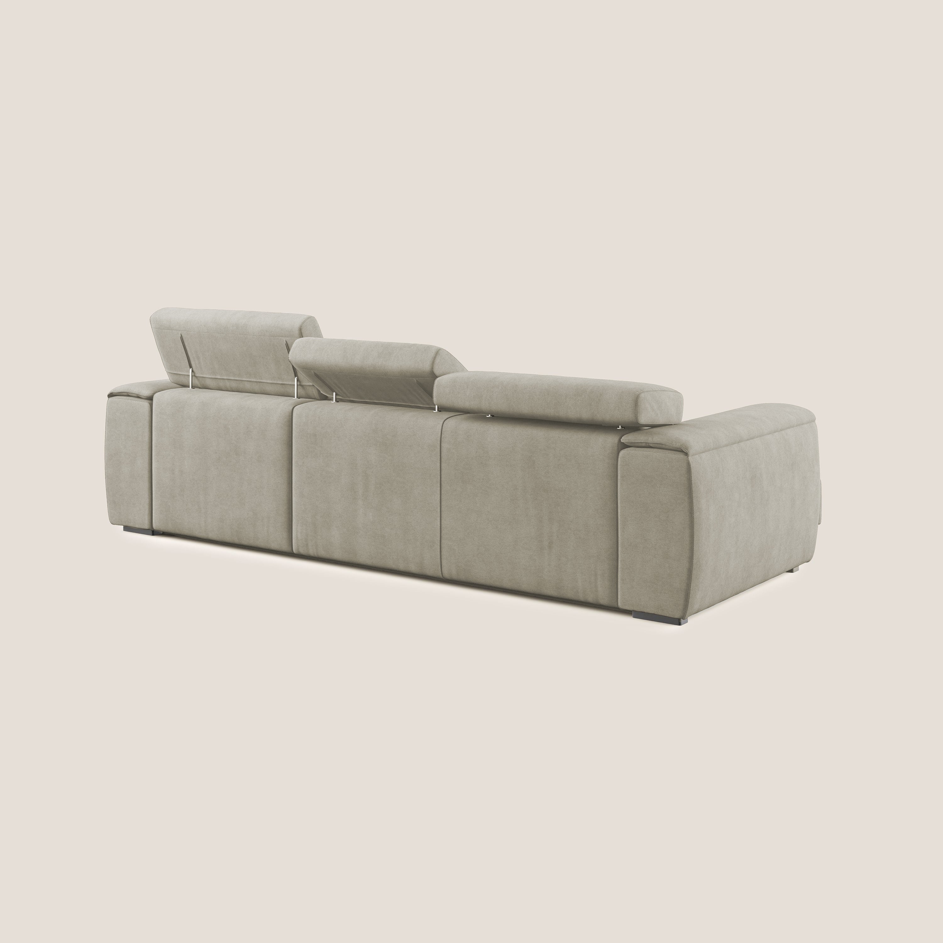Zeno Divano angolare con pouf estraibile poggiapiedi in tessuto morbido impermeabile T02 panna - divani.store