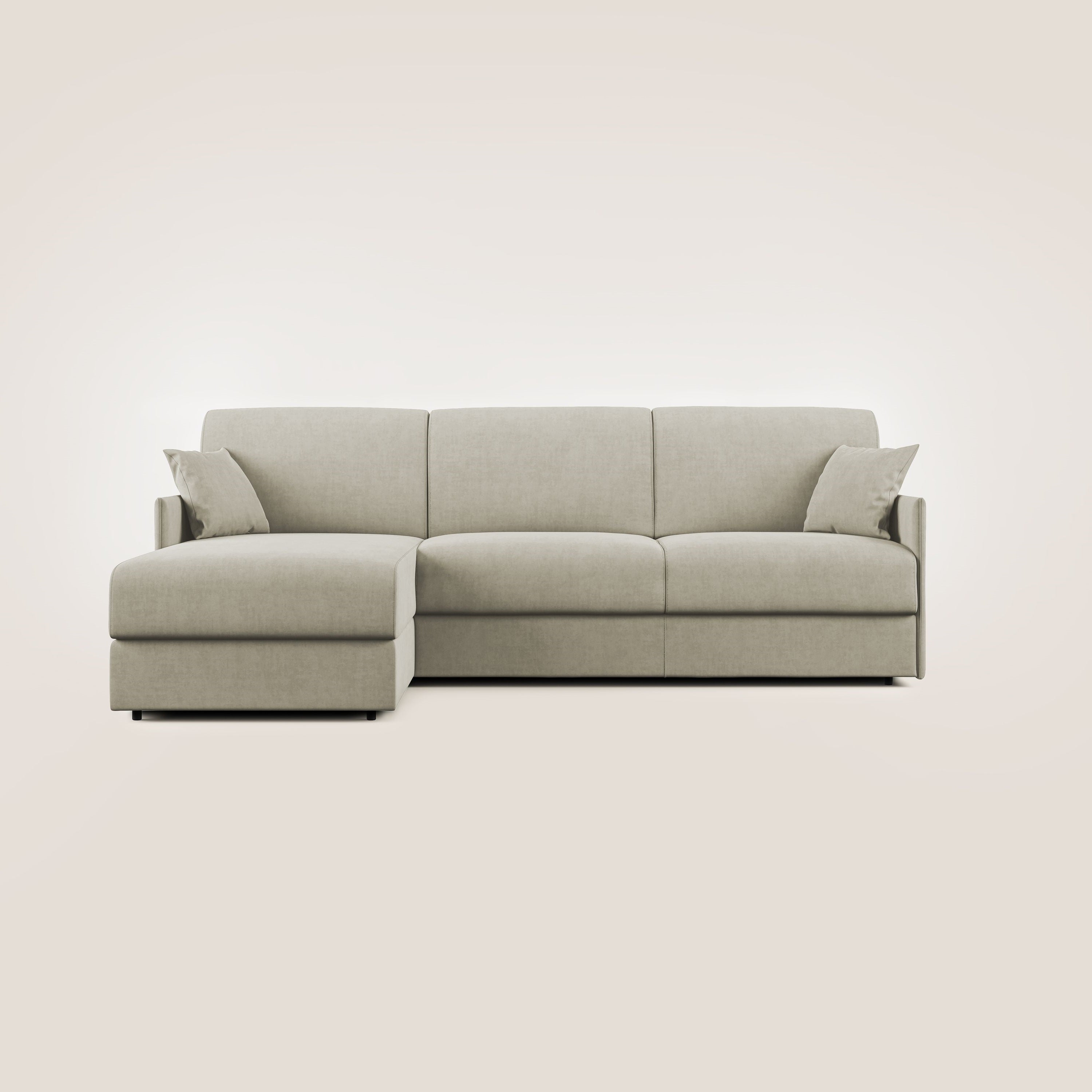 Evans Divano letto angolare con penisola in morbido tessuto impermeabile T02 panna - divani.store