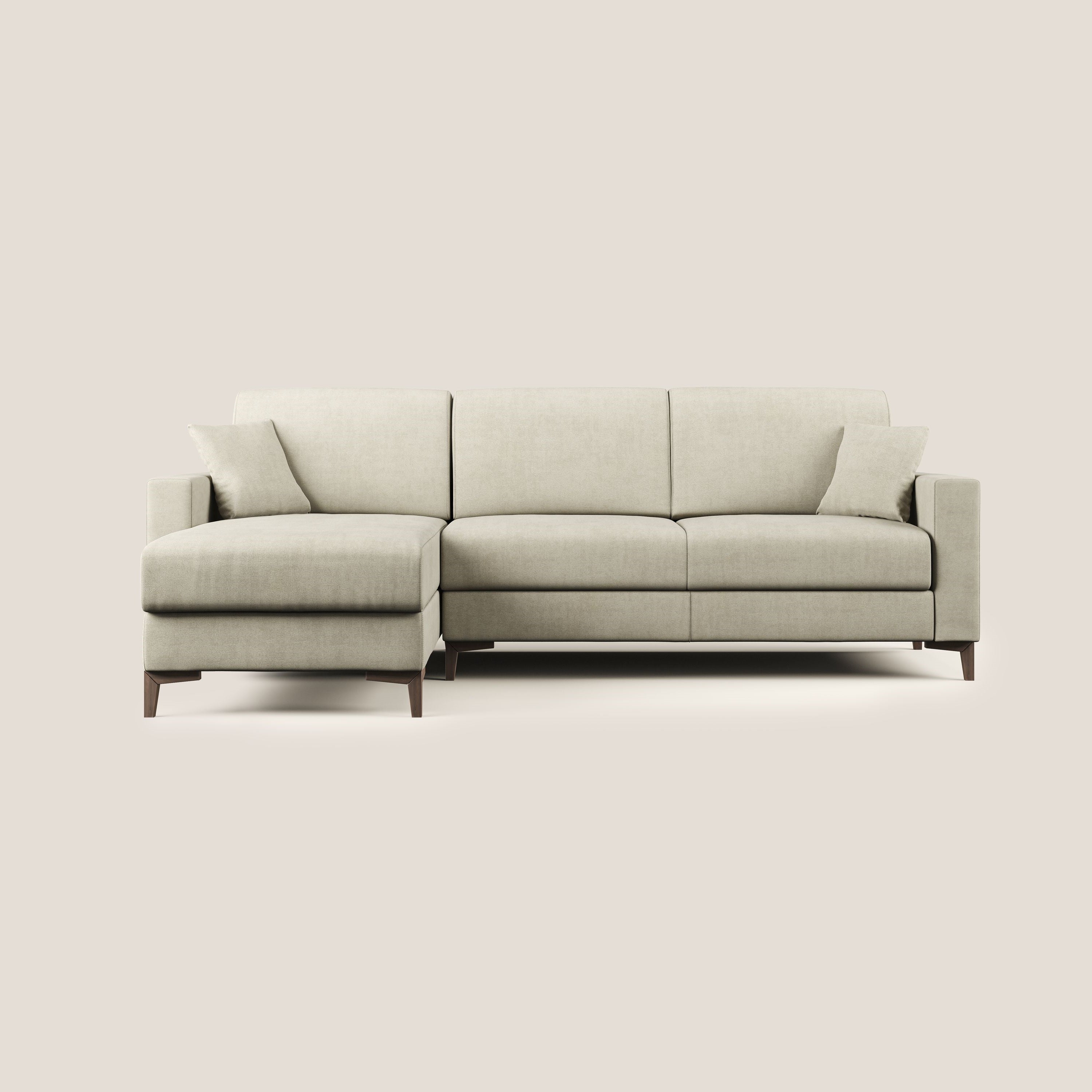 Kafka divano letto angolare in morbido tessuto impermeabile T02 panna - divani.store