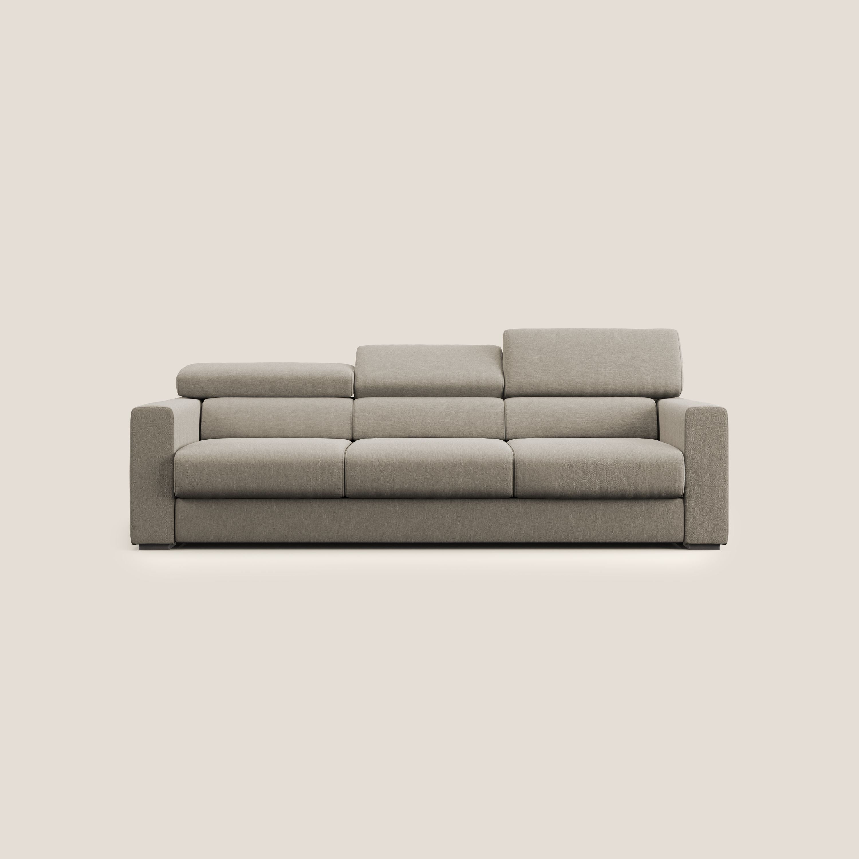 Dylan divano a 3 sedute con pouf estraibile poggiapiedi in tessuto simil cotone impermeabile T13 panna - divani.store