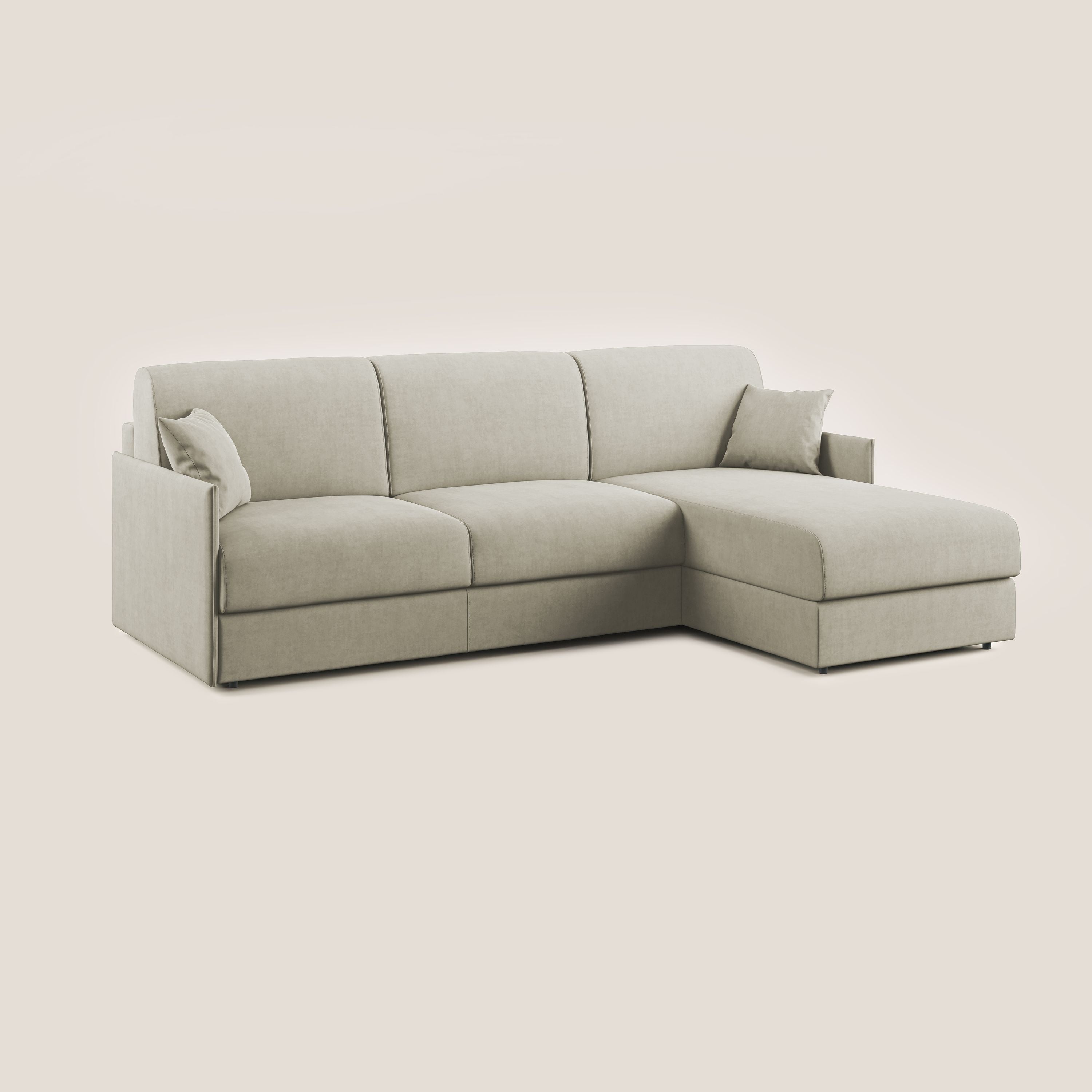 Evans Divano letto angolare con penisola in morbido tessuto impermeabile T02 panna - divani.store
