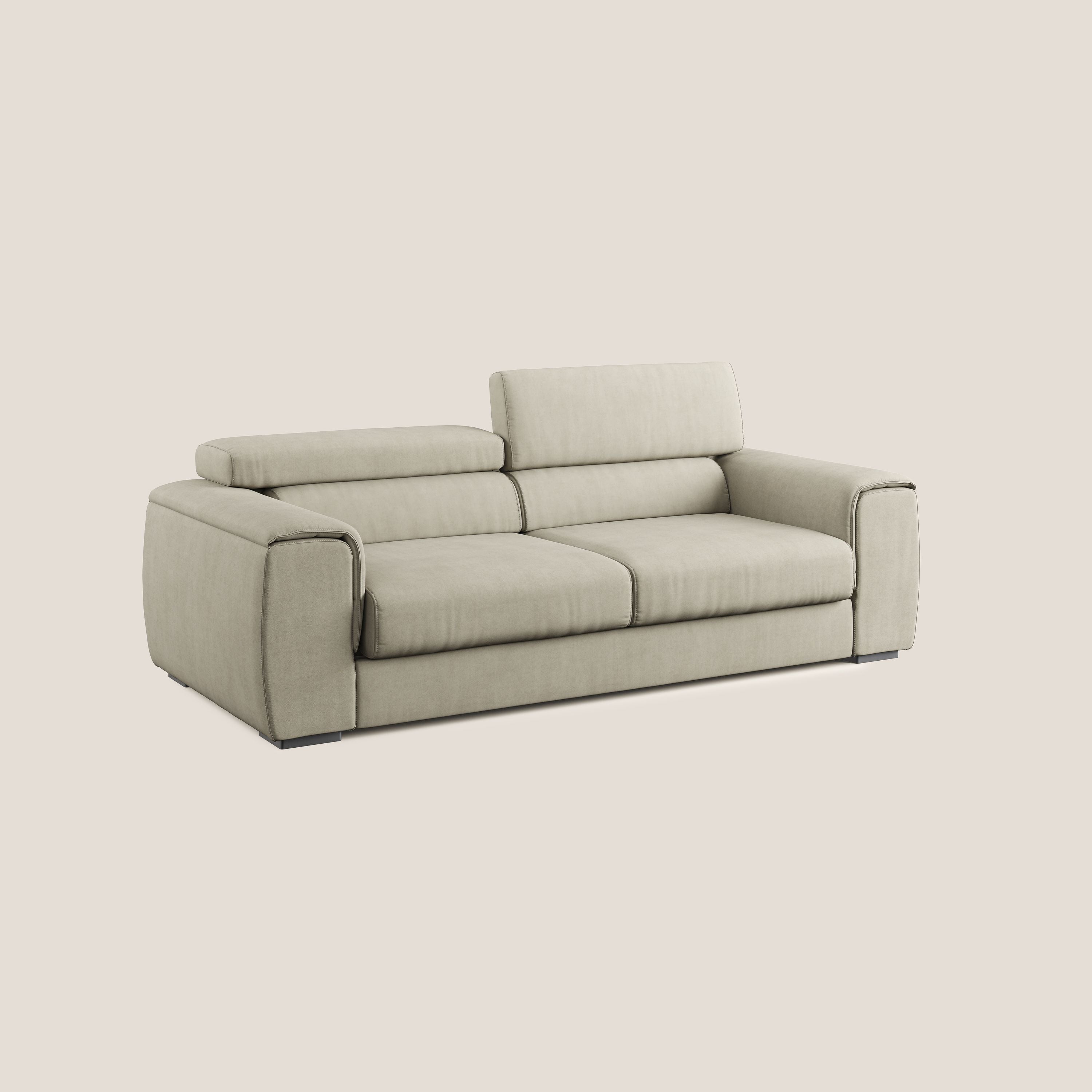 Zeno Divano con pouf estraibile poggiapiedi in tessuto morbido impermeabile T02 panna - divani.store