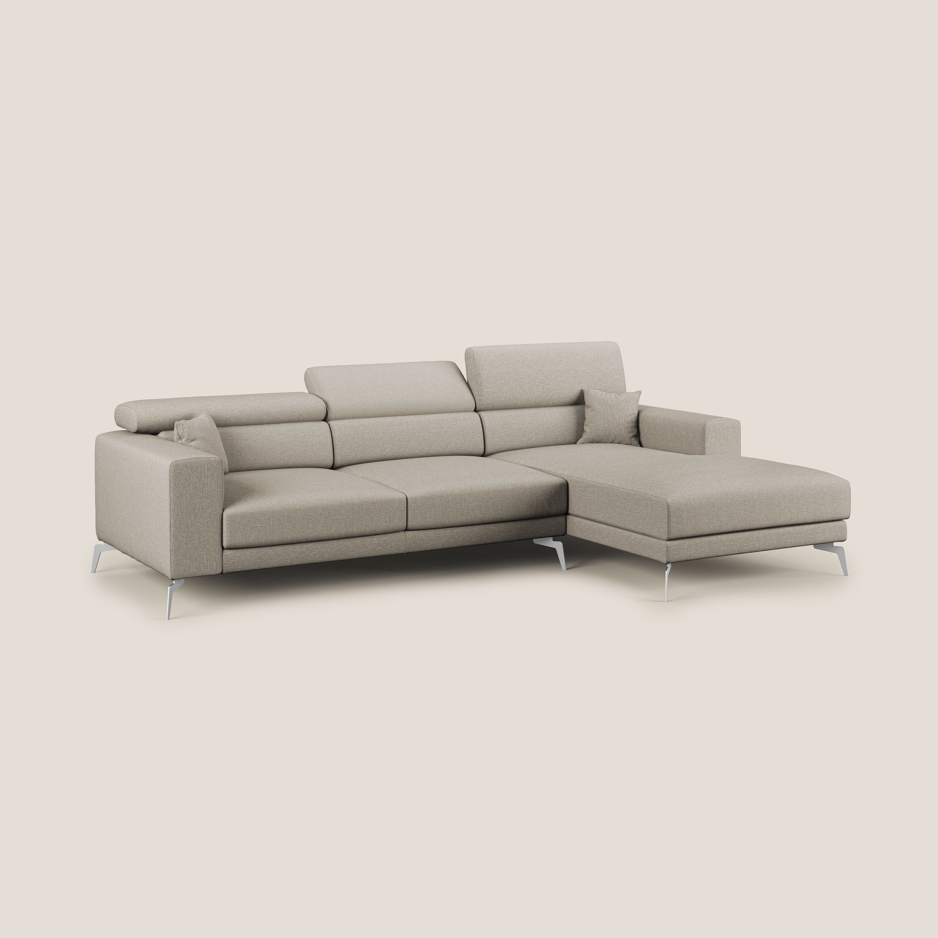 Blade Divano moderno angolare con poggiatesta reclinabili in tessuto impermeabile simil-cotone T13 panna - divani.store