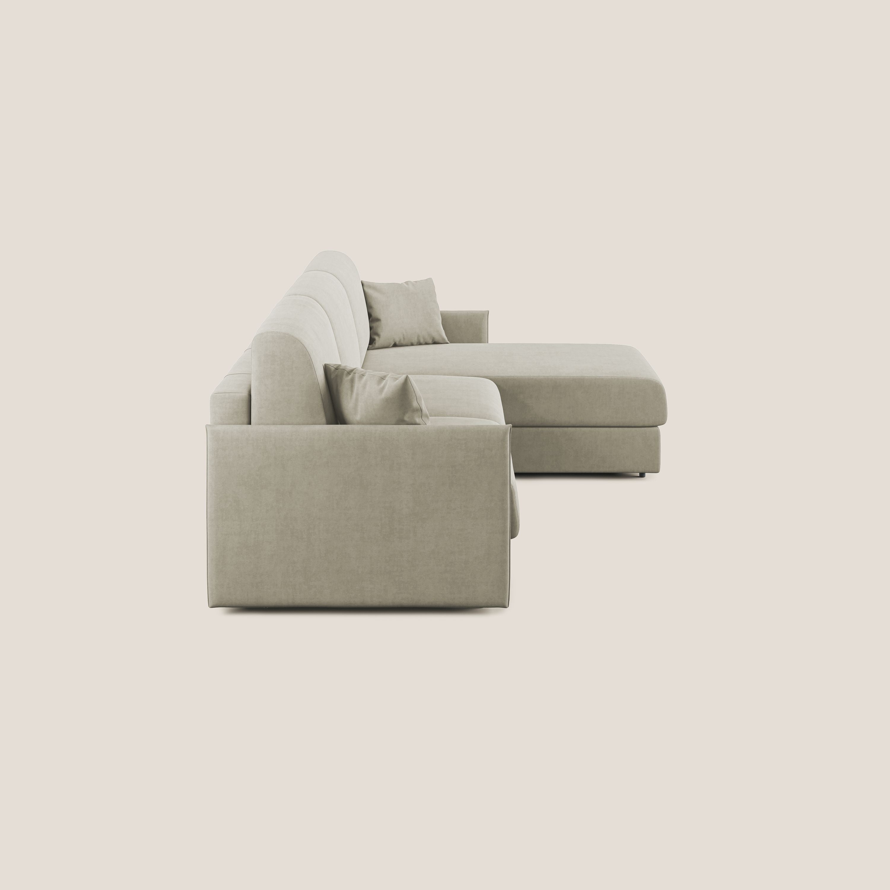 Evans Divano letto angolare con penisola in morbido tessuto impermeabile T02 panna - divani.store