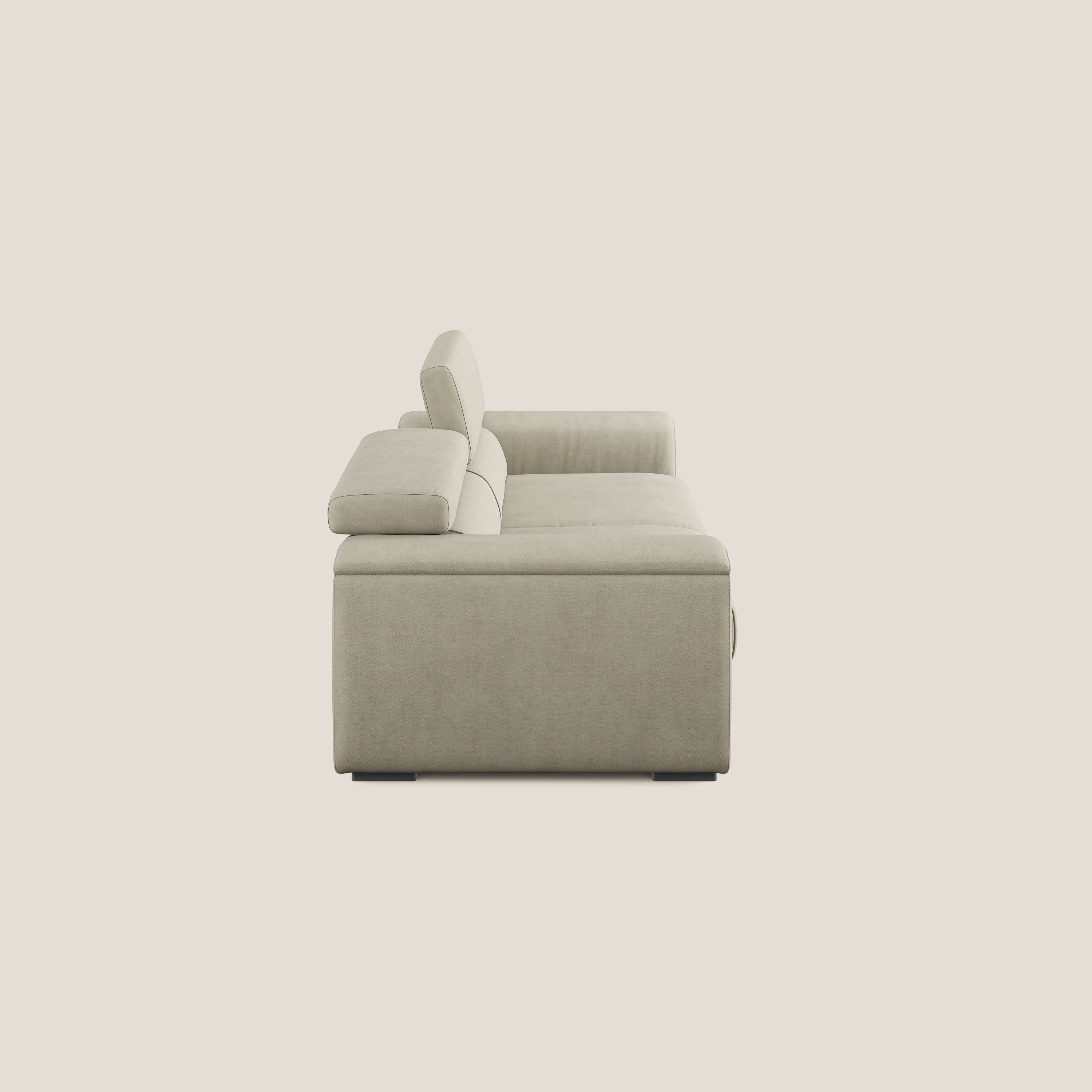 Zeno Divano con pouf estraibile poggiapiedi in tessuto morbido impermeabile T02 panna - divani.store